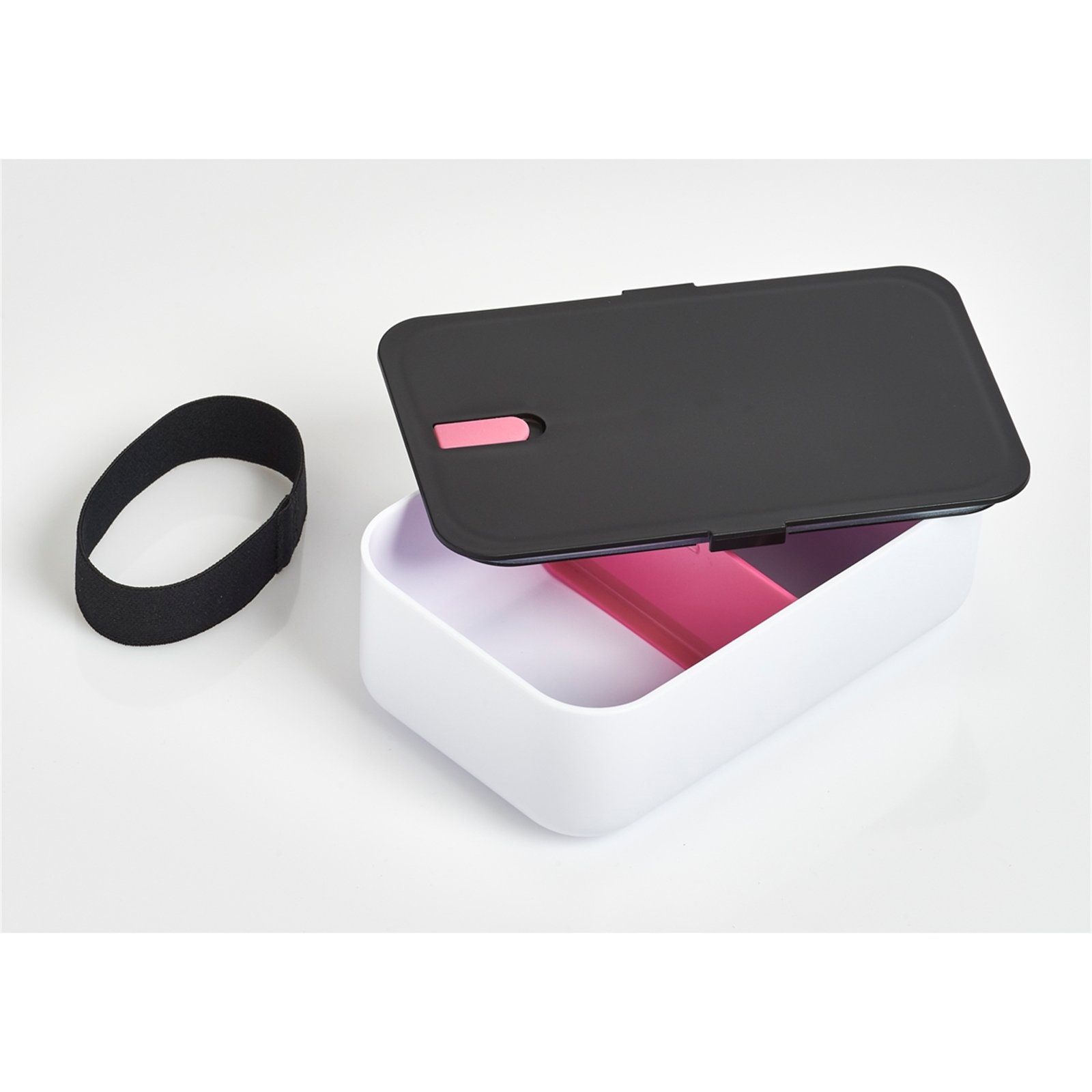 Neuetischkultur Lunchbox Gummiband, Schwarz, Weiß, und Pink Kunststoff, mit Lunchbox Deckel Frischhaltebox Frischhaltedose