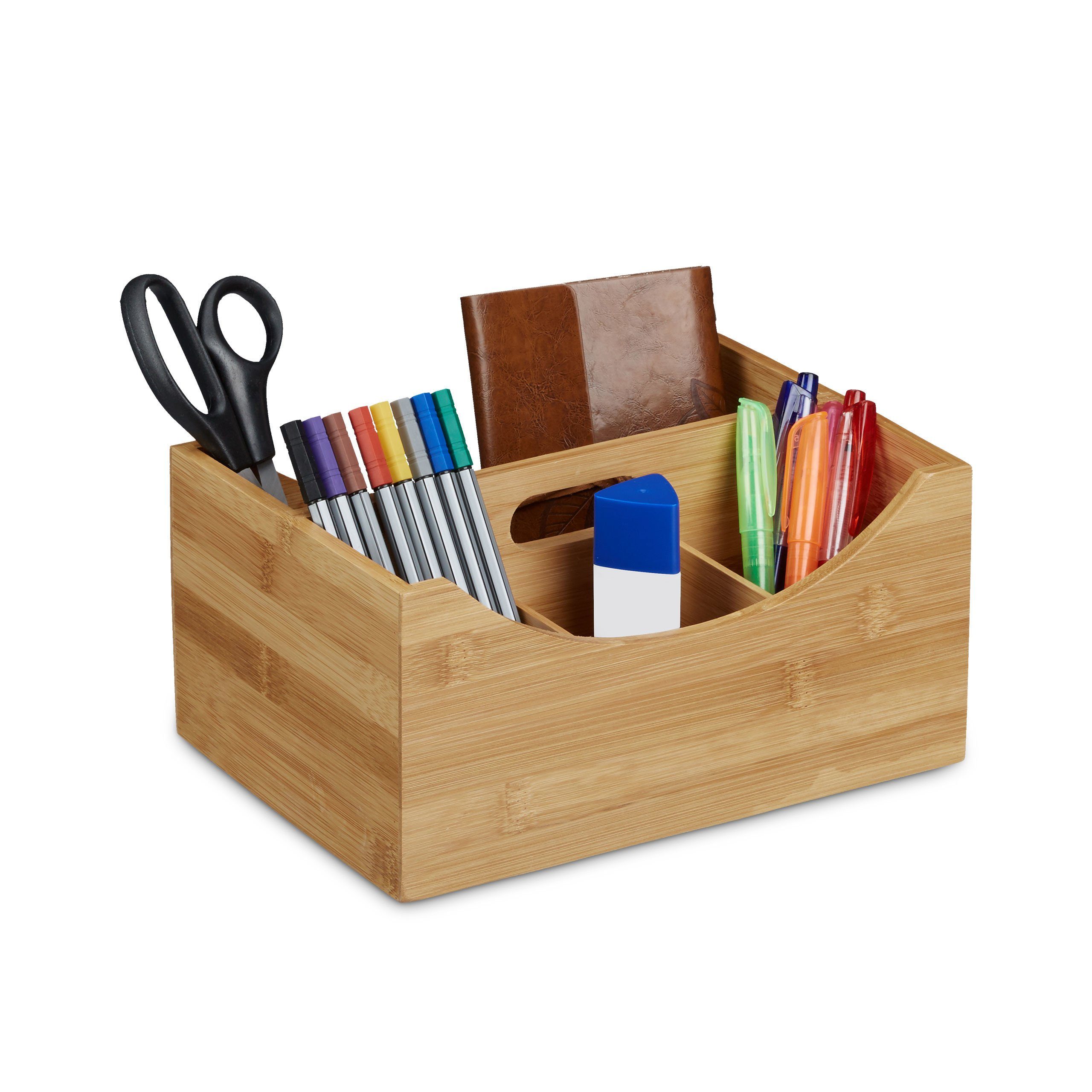 relaxdays Schreibtischaufsatz Schreibtischorganizer Bambus mit Griff günstig online kaufen