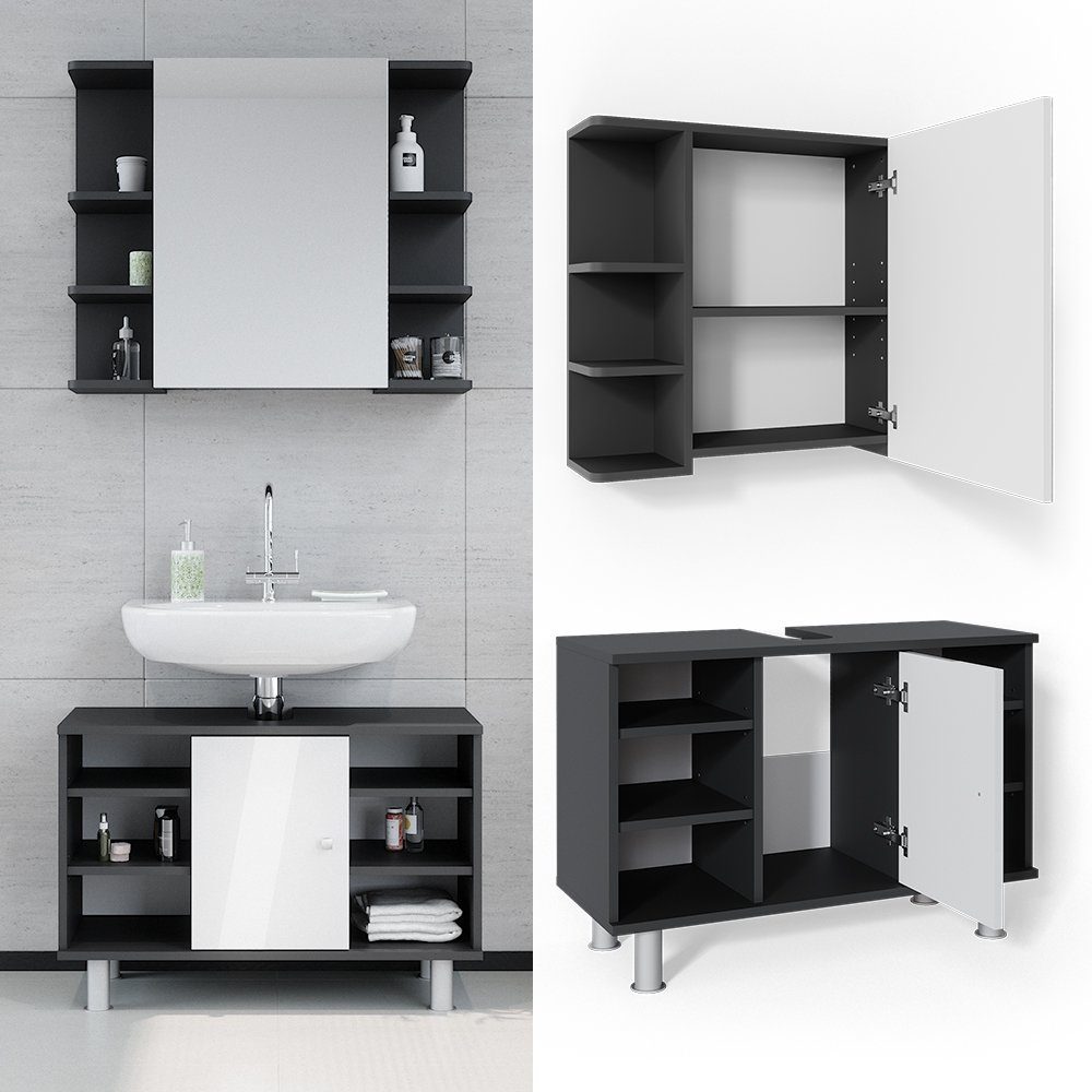Vicco Badmöbel-Set Fynn, Anthrazit/Weiß, 2 Teile, Unterschrank 80 cm, (2-er günstig online kaufen