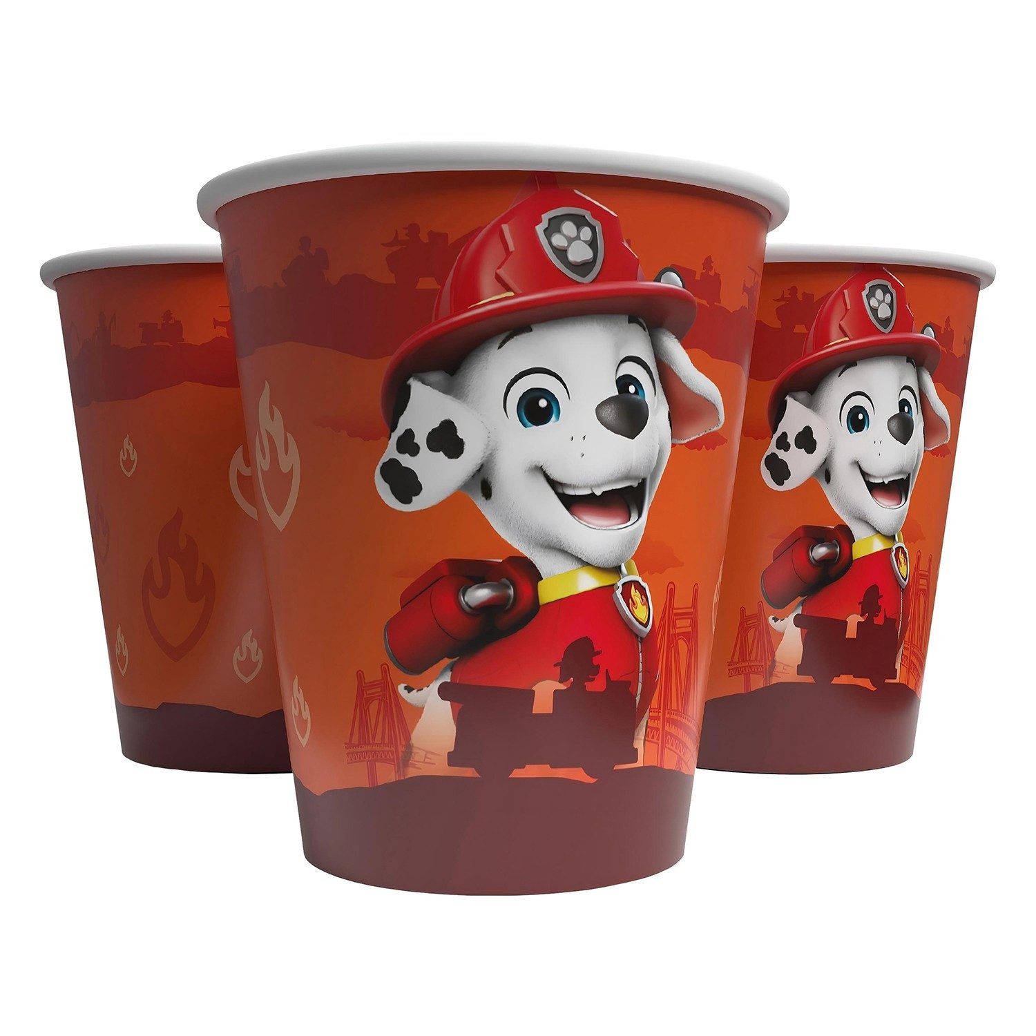 Party Factory Einwegbecher Paw Patrol Pappbecher Marshall 250ml 8er-Pack Rot Geburtstag Deko, 8-tlg., Papier, mit farbenfrohem Bildmotiv