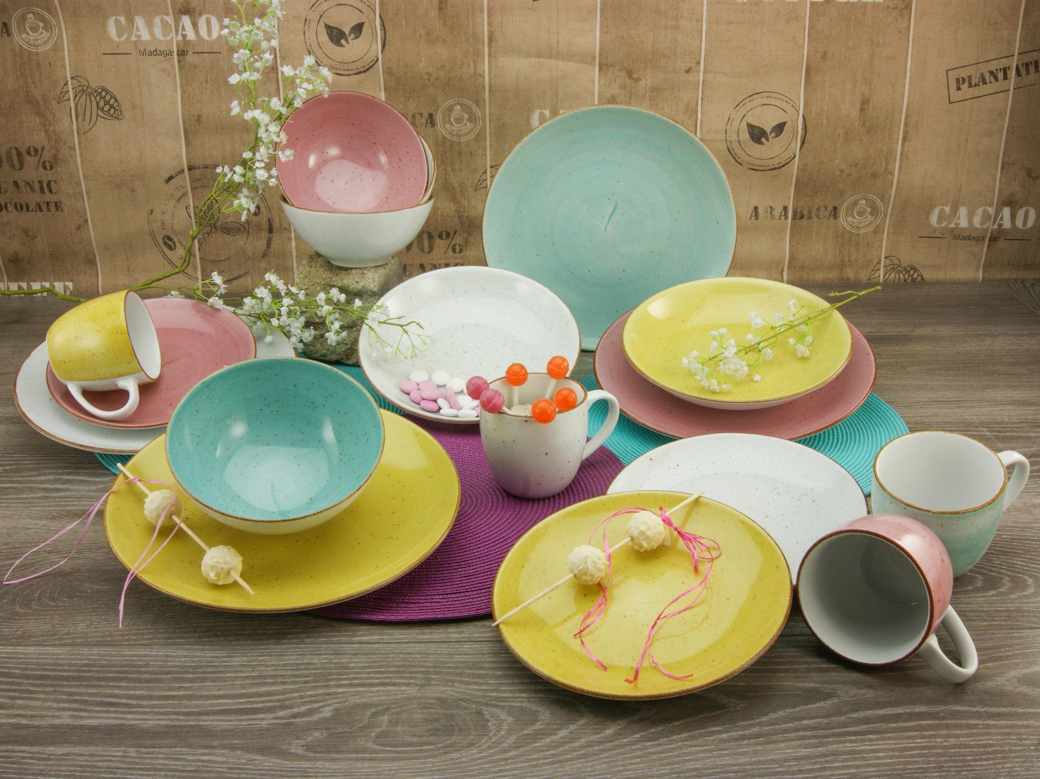 Personen, Geschirr-Set In Sprenkeln SORBET 16 mit gesprenkelt, VINTAGE 4 Service, NATURE CreaTable Kombiservice für Teile, handgemalt, Pastellfarben 4 Personen, Porzellan, (16-tlg),