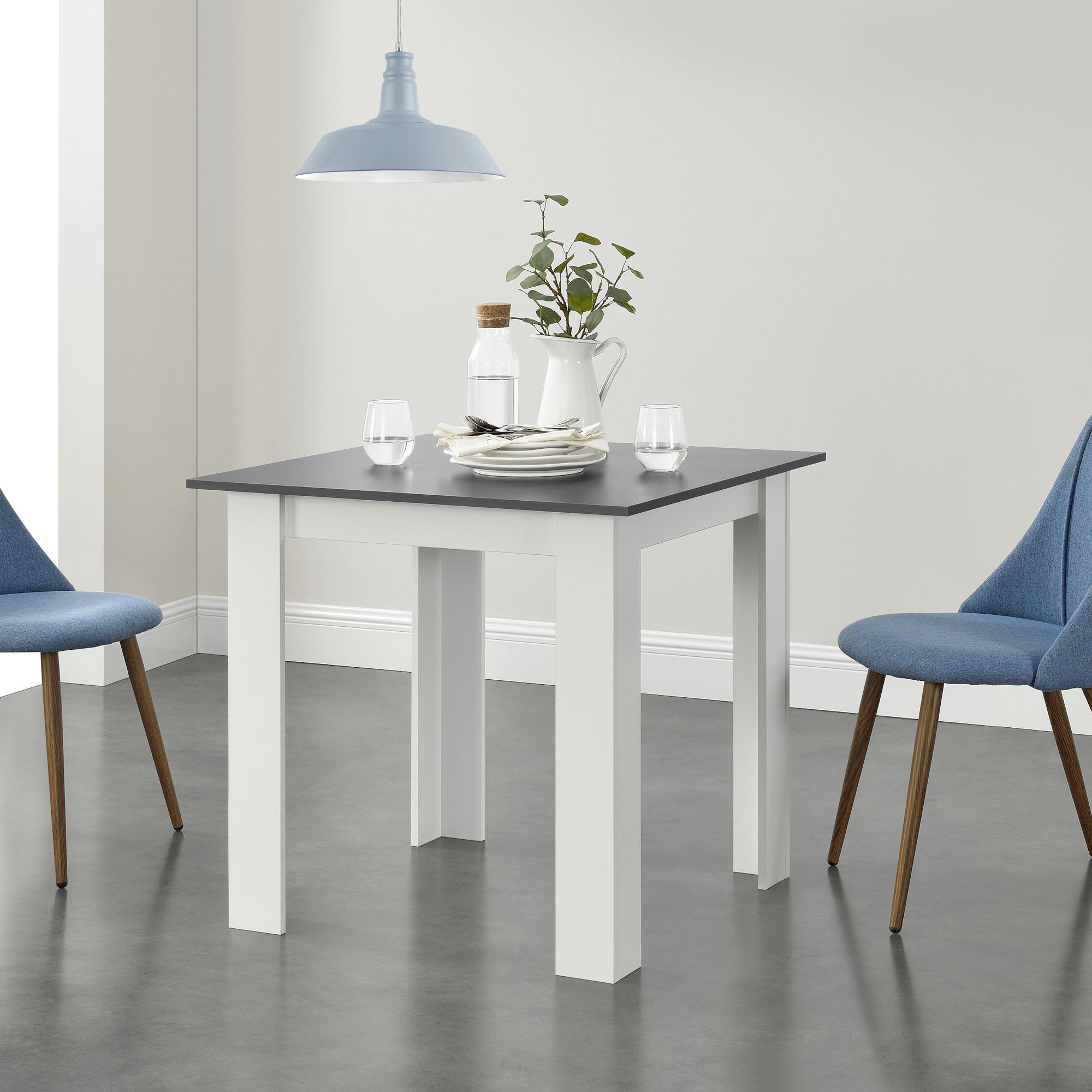 en.casa Esstisch, Algermissen Küchentisch 80x80x76cm Weiß/Dunkelgrau günstig online kaufen