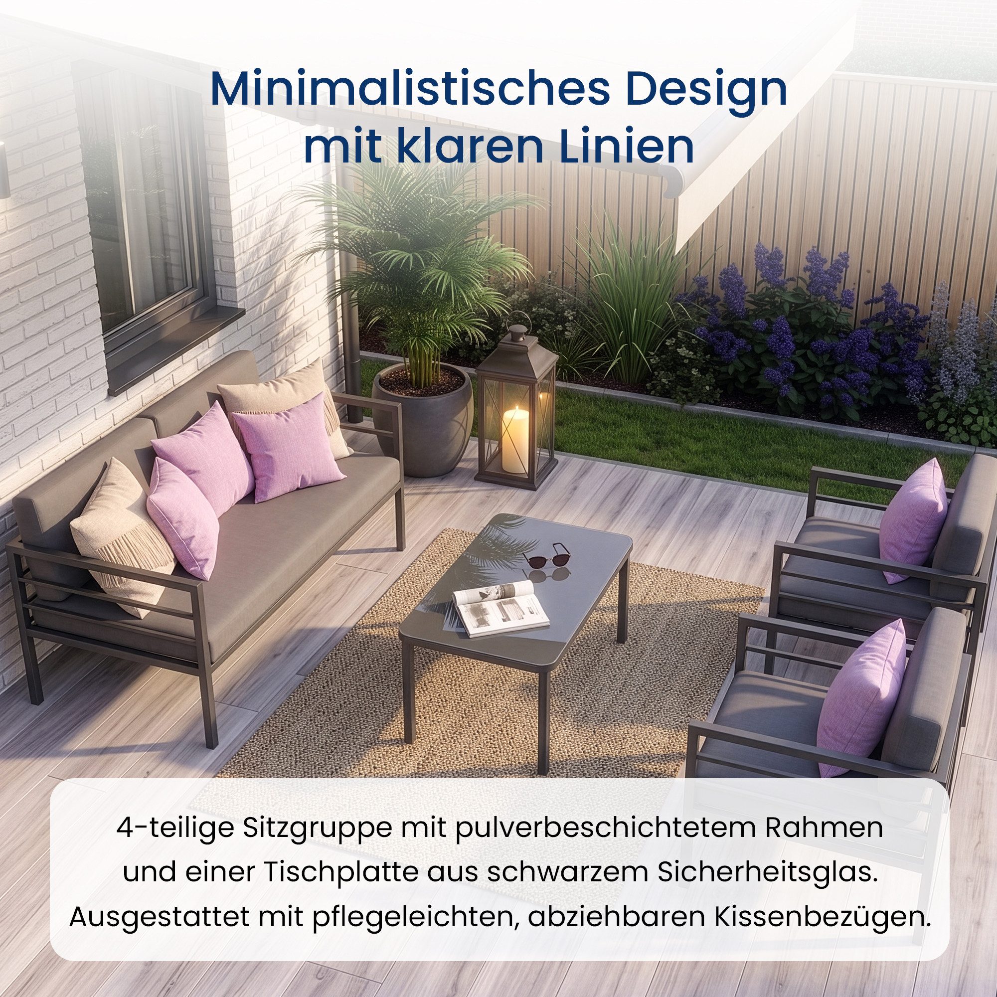Home Collective Gartenlounge-Set Balkonmöbel Lounge Möbel Outdoor Terrassenmöbel Sitzgruppe mit Tisch, (4-teiliges Set mit 1 2-Sitzer, 2 Sesseln und 1 Tisch, in – Bild 3 von 5