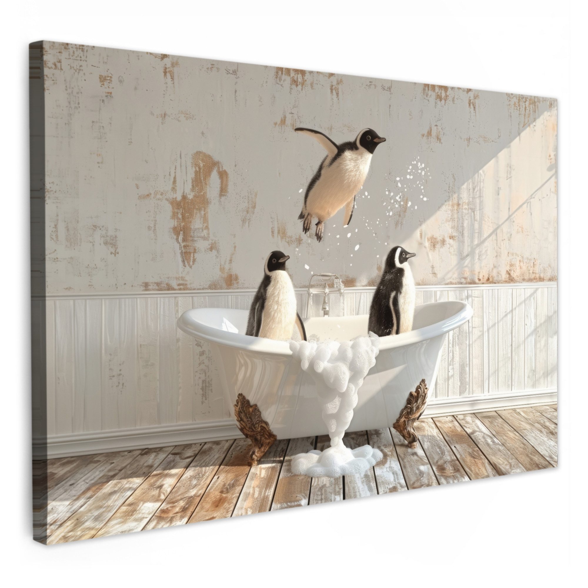 OneMillionCanvasses® Leinwandbild Weinlese - Pinguin - Badewanne - Schaumst günstig online kaufen