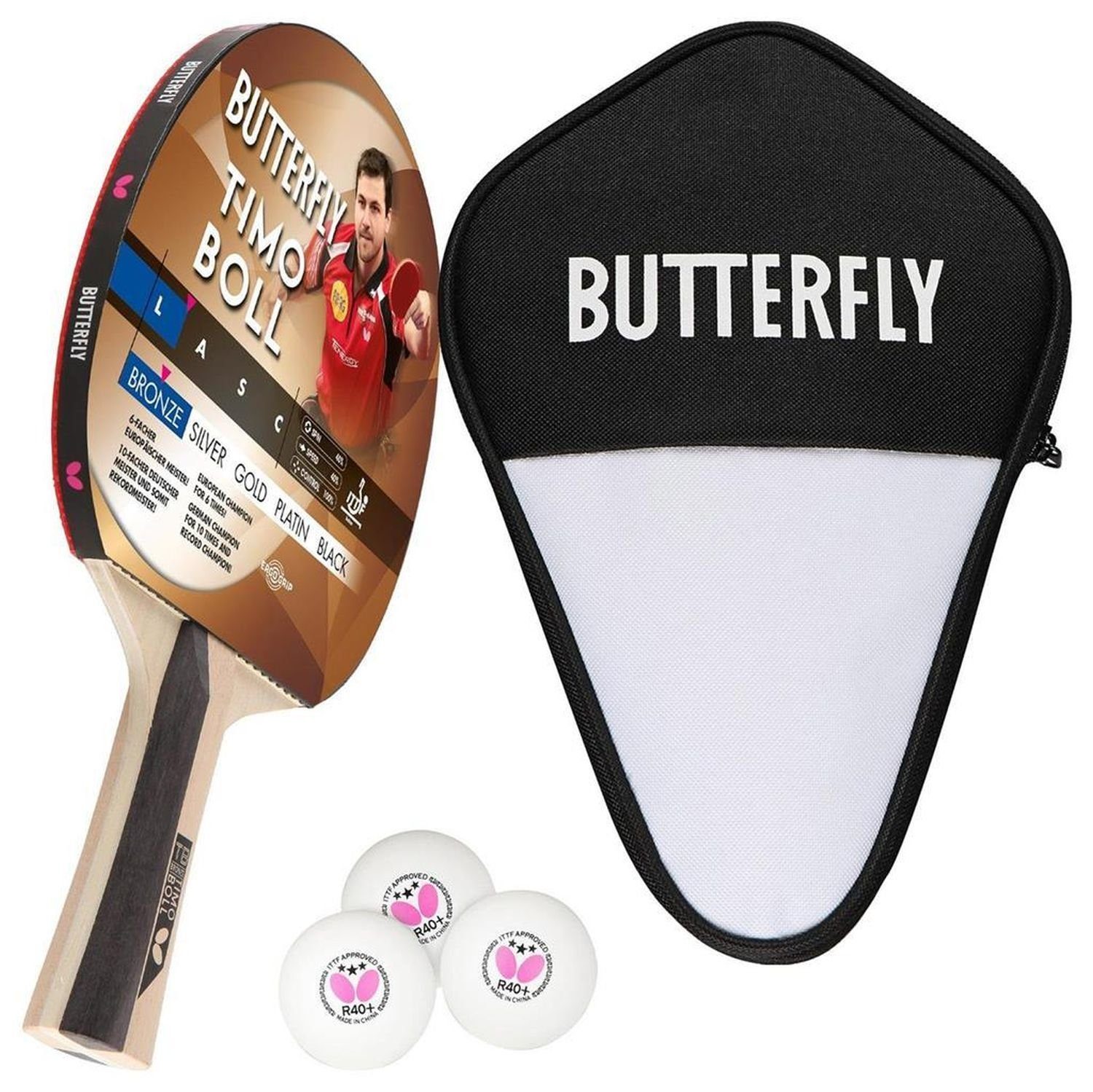 Tischtennisschläger 1x Timo Boll Bronze 85011 + Cell Case 1 + Bälle