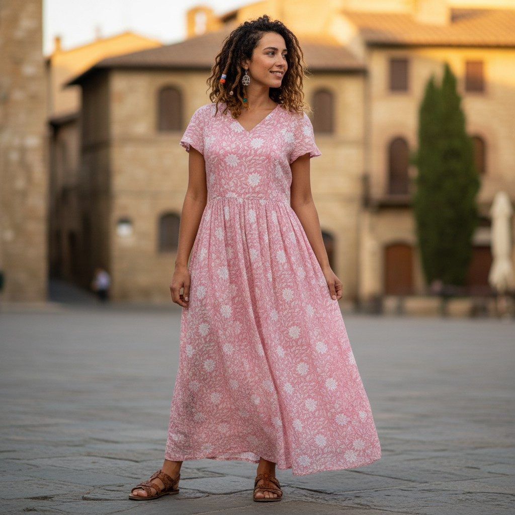 Guru-Shop Midikleid Luftiges Boho Sommerkleid, handbedrucktes.. alternative günstig online kaufen