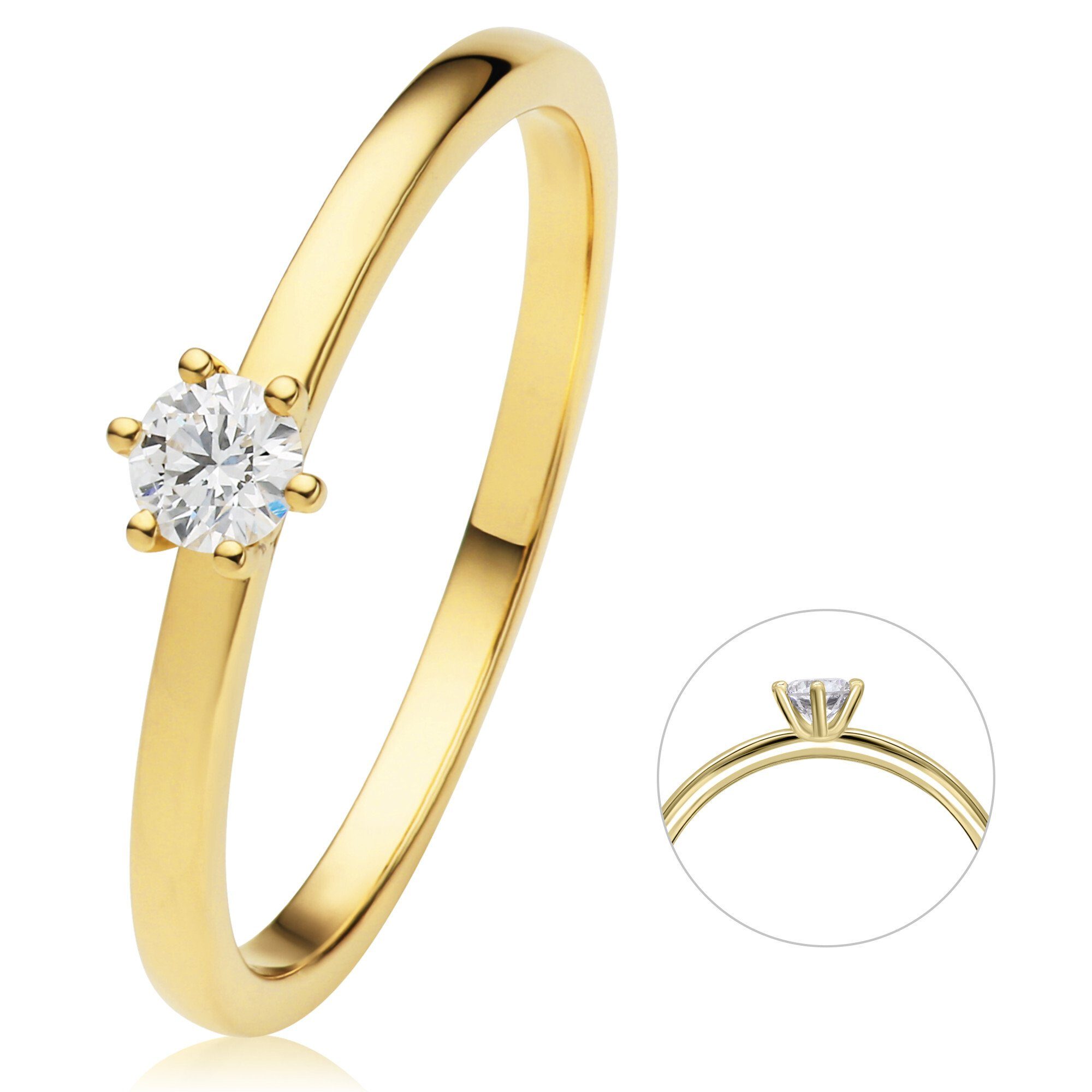 Ring 0.15 Diamant Diamantring ELEMENT Brillant Gelbgold, Gold ct Schmuck Damen aus 750 ONE