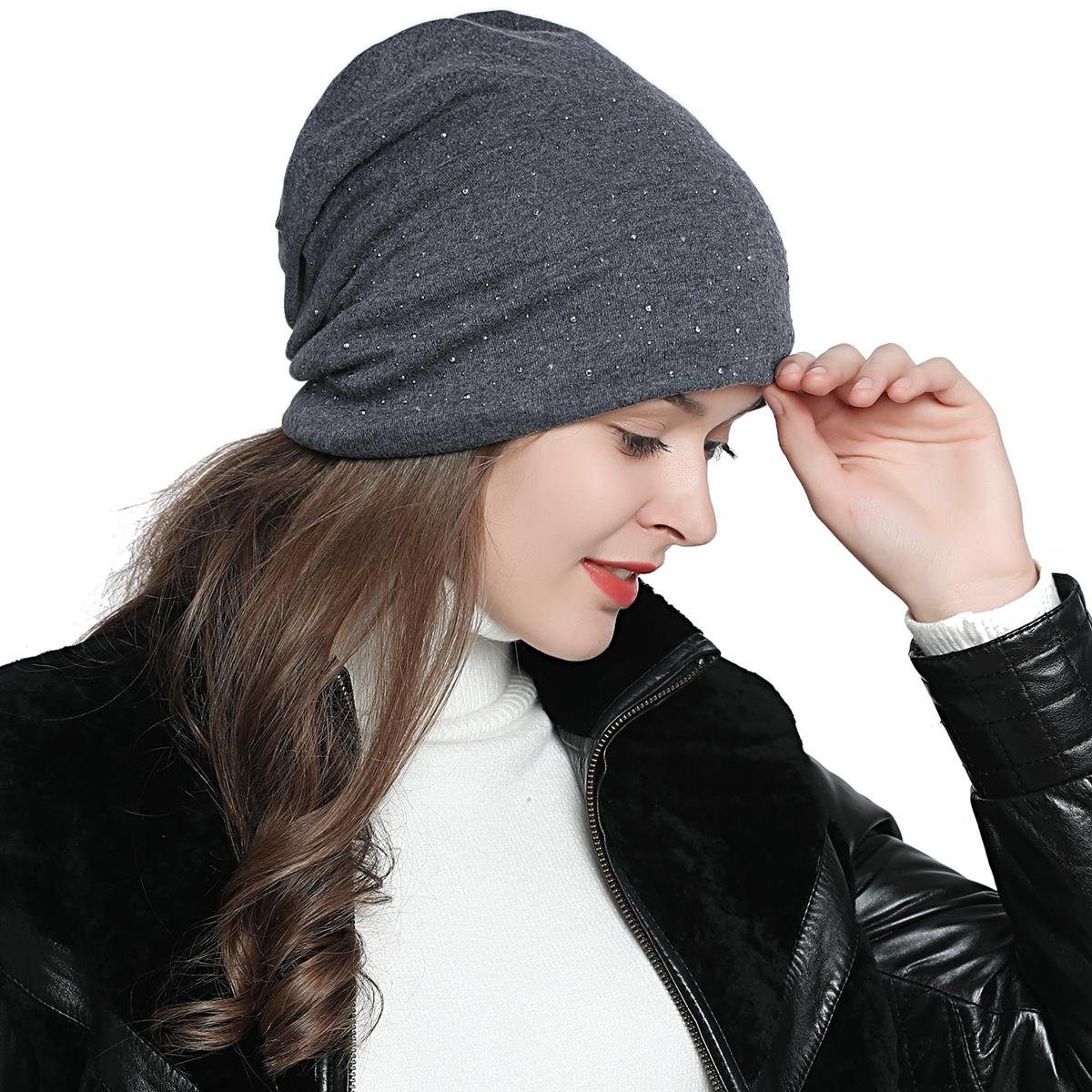 DonDon Beanie Damen Slouch Nieten (Packung, günstig online kaufen