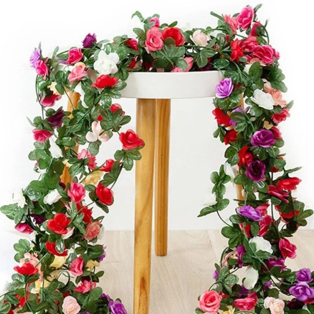 Kunstblumenstrauß 4 künstliche Rosengirlanden mit grünen Blättern, Agger, Künstliche Hängepflanzen mit Blüten