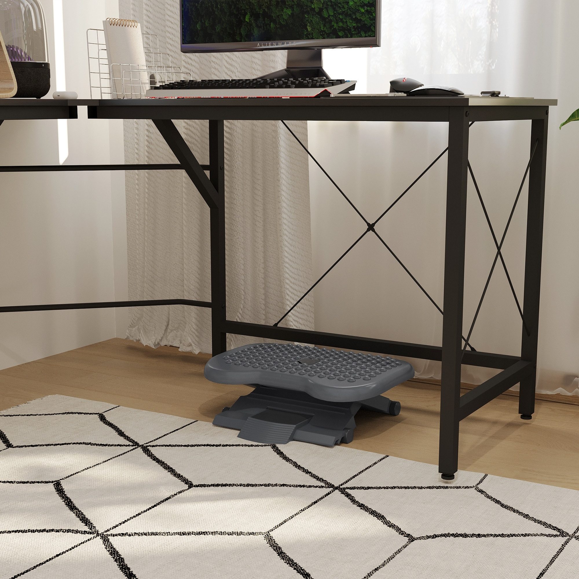 HOMCOM Fußhocker Fußstütze Schreibtisch Ergonomischer Höhenverstellbare (Fußbank, 1 St., Fußablage), Dunkelgrau, 46 x 35 x 11-17 cm