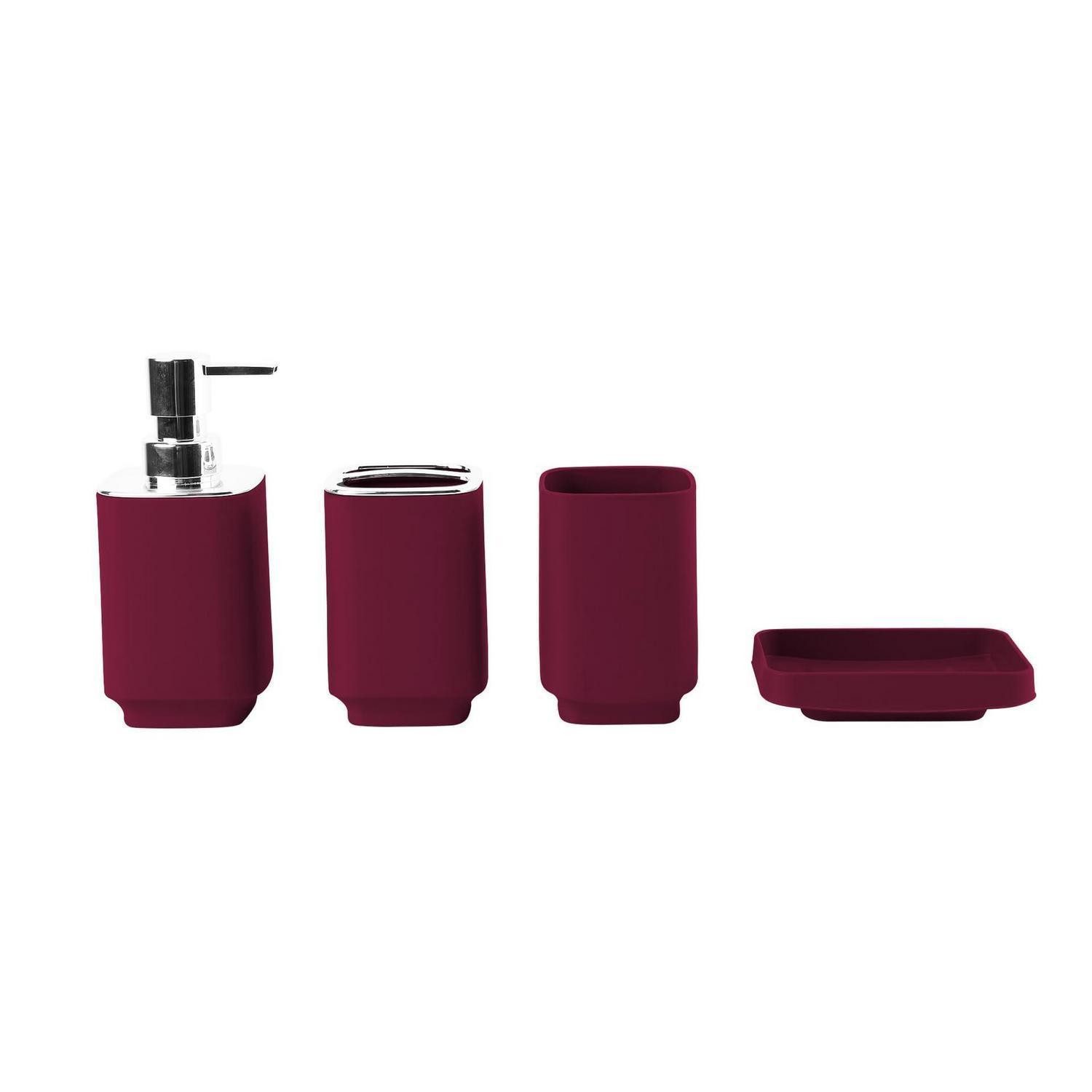 LuxusKollektion Zahnputzbecher 4-tlg. Bad-Zubehör-Set Weinrot, (1-St)