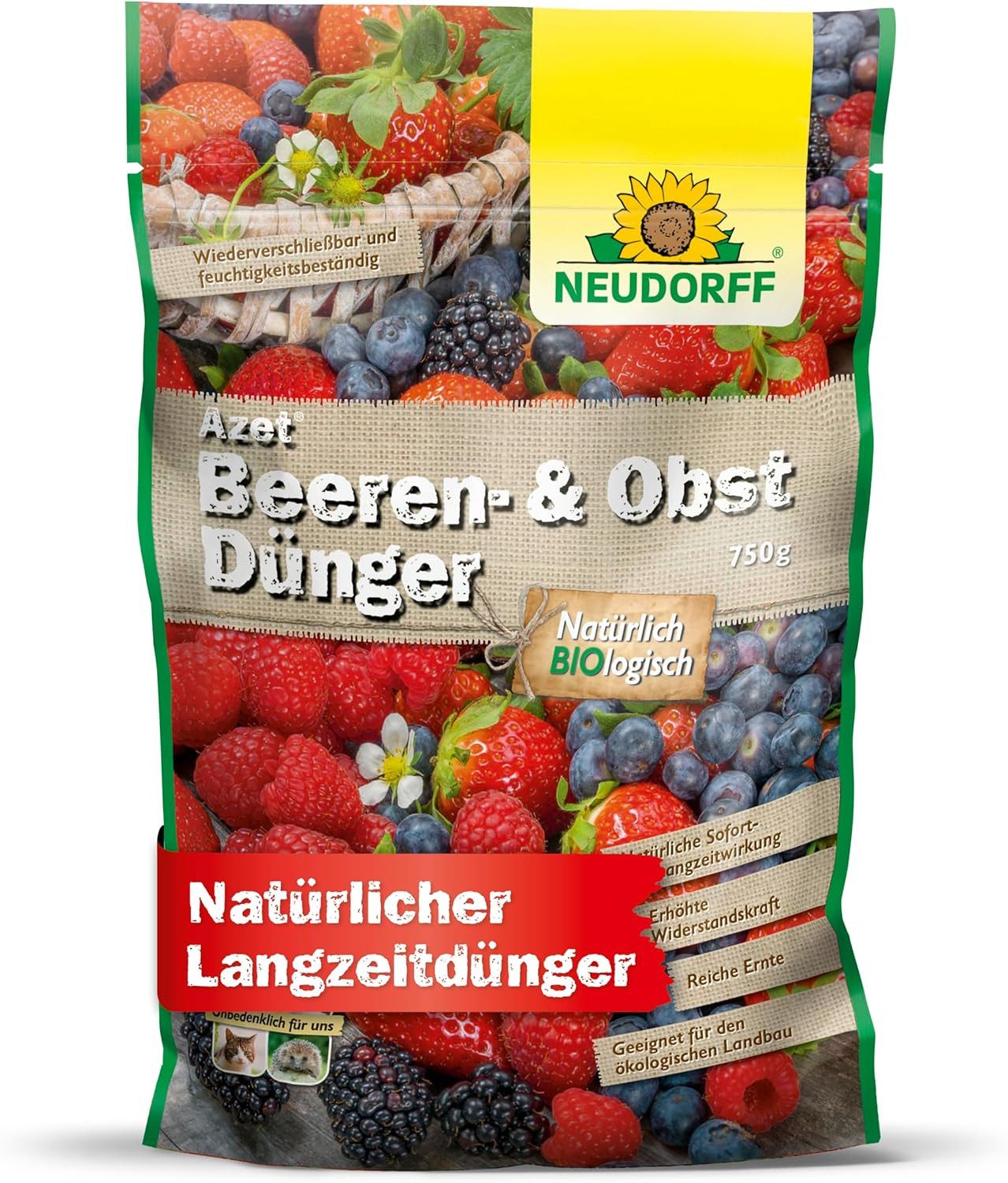 Neudorff Obstdünger Azet Beeren- & ObstDünger 750 g, organischer Langzeitdünger mit Sofort- & Langzeitwirkung, Himbeer & Erdbeer Dünger aus natürlichen Rohstoffen
