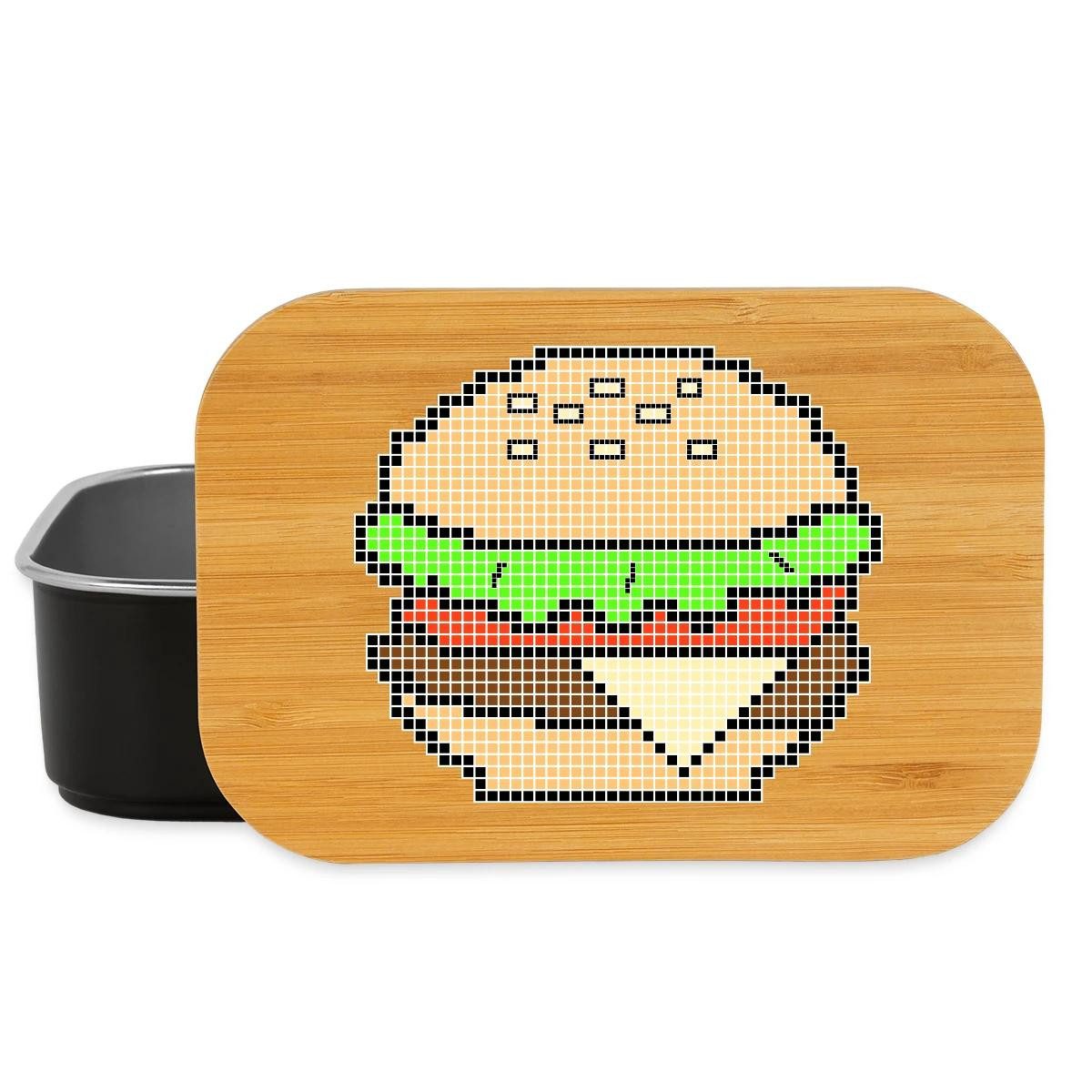 Spreadshirt Lunchbox Pixel Art Cheeseburger Design Brotdose mit Bambusdeckel, Edelstahl, Bambus