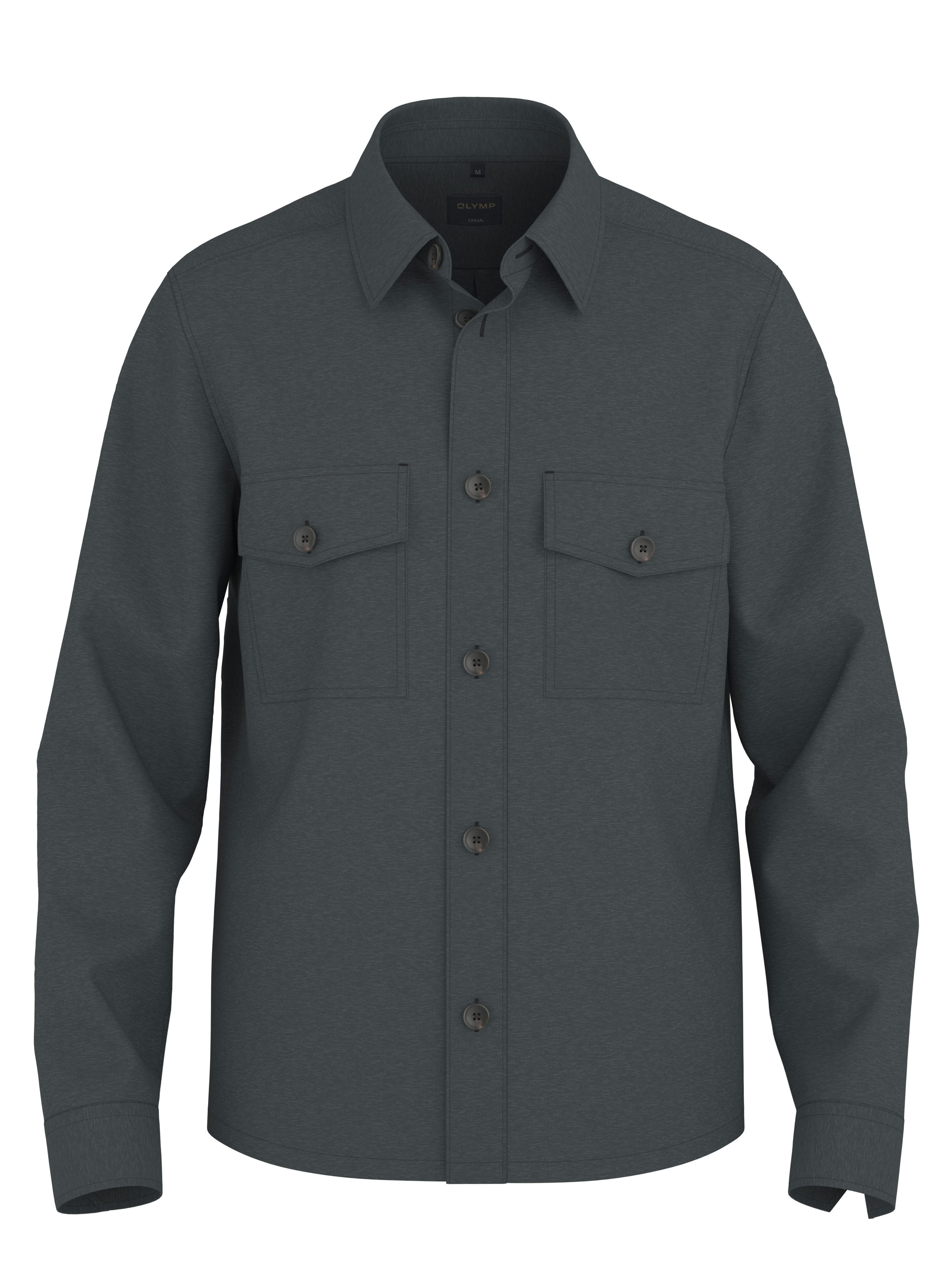 OLYMP Hemdjacke Overshirt, Leinen, Modern Fit, Kentkragen