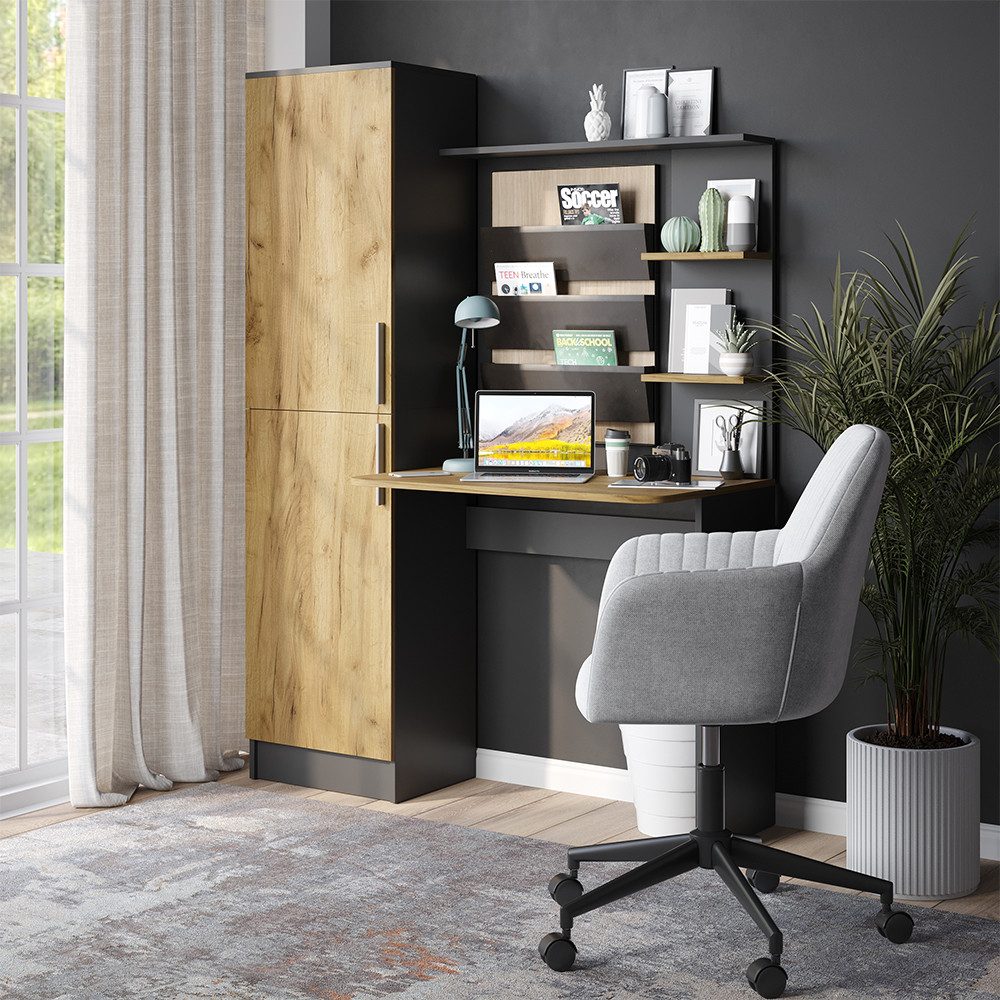 Vicco Schreibtisch Tessa, Anthrazit/Goldkraft Eiche, 122.9 x 33.4 cm (1-St)