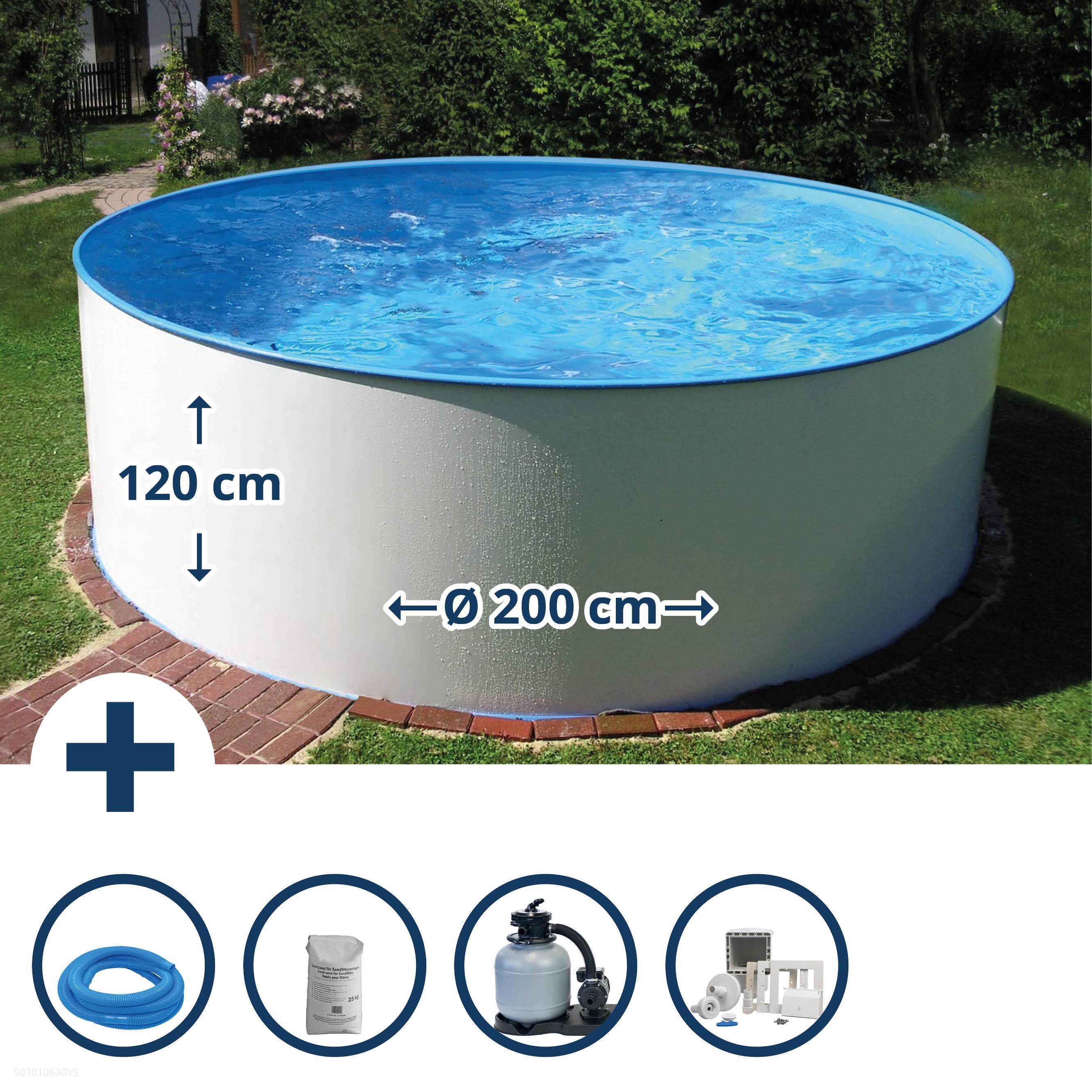 Planet Pool Rundpool Stahlwandpool Set rund Bologna 200x120 cm, Stahl 0 (Beckenset, 1-tlg), verzinkte Stahlwand