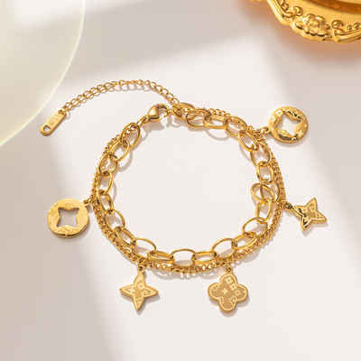 ENGELSINN Goldarmband Armreif Armband Kettenarmband Gold mit Anhängern inkl. Geschenkbox (1-tlg), vergoldetes Edelstahl hohe Verarbeitungsqualität mit Symbolen