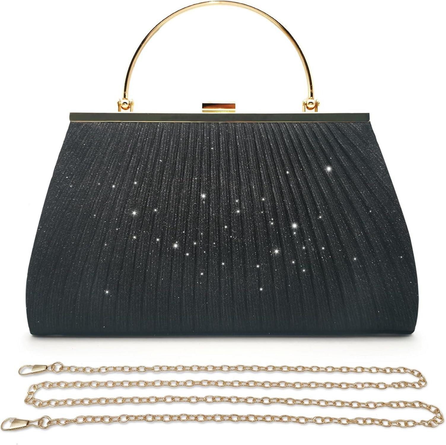 Clutch Kleine Glitzer Clutch Tasche für Hochzeit Party Date Schwarz