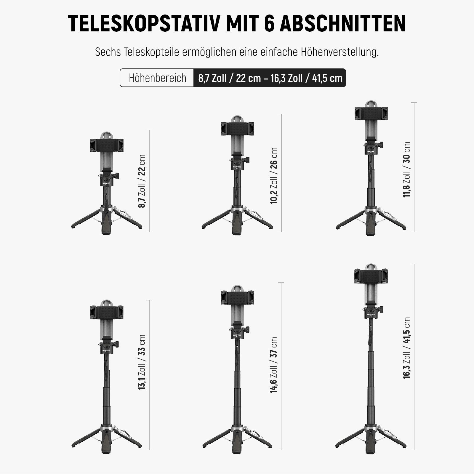 Neewer Selfie-Stick P15 Selfie Stick Stativ für iPhone mit Kaltblitzschuh, höhe:41.5 cm