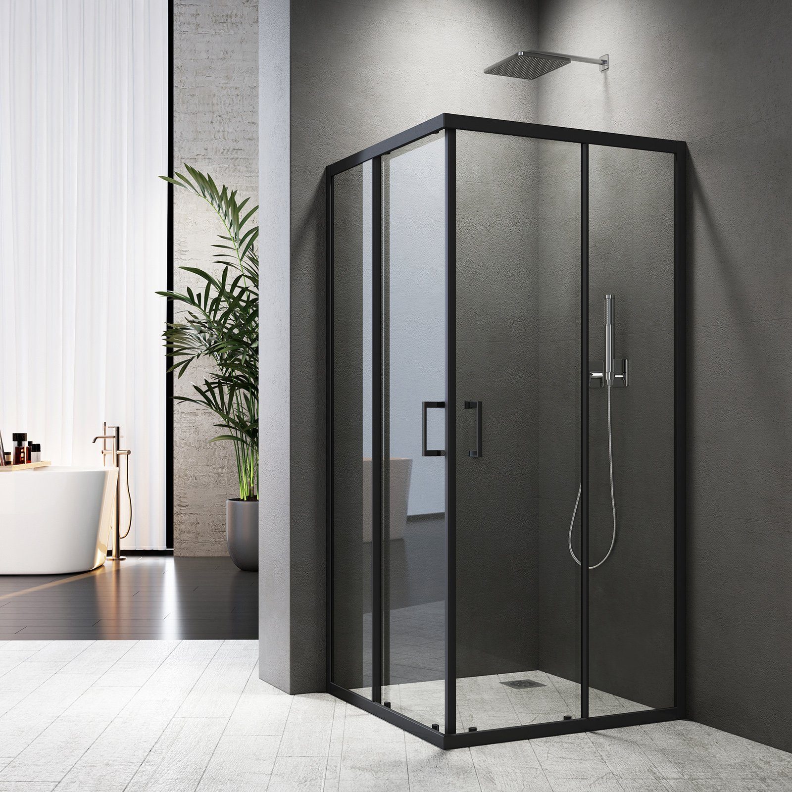 Boromal Eckdusche Duschkabine Schwarz Duschabtrennung 90x90 günstig online kaufen