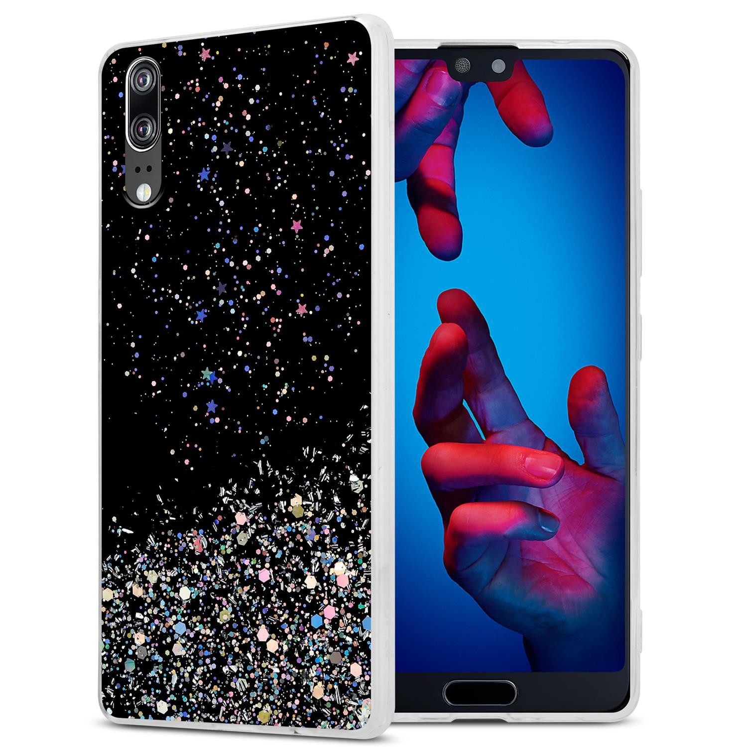 Cadorabo Handyhülle für Huawei P20 Hülle Huawei P20, Flexible TPU Silikon Handy Schutzhülle - Hülle - mit Glitzer