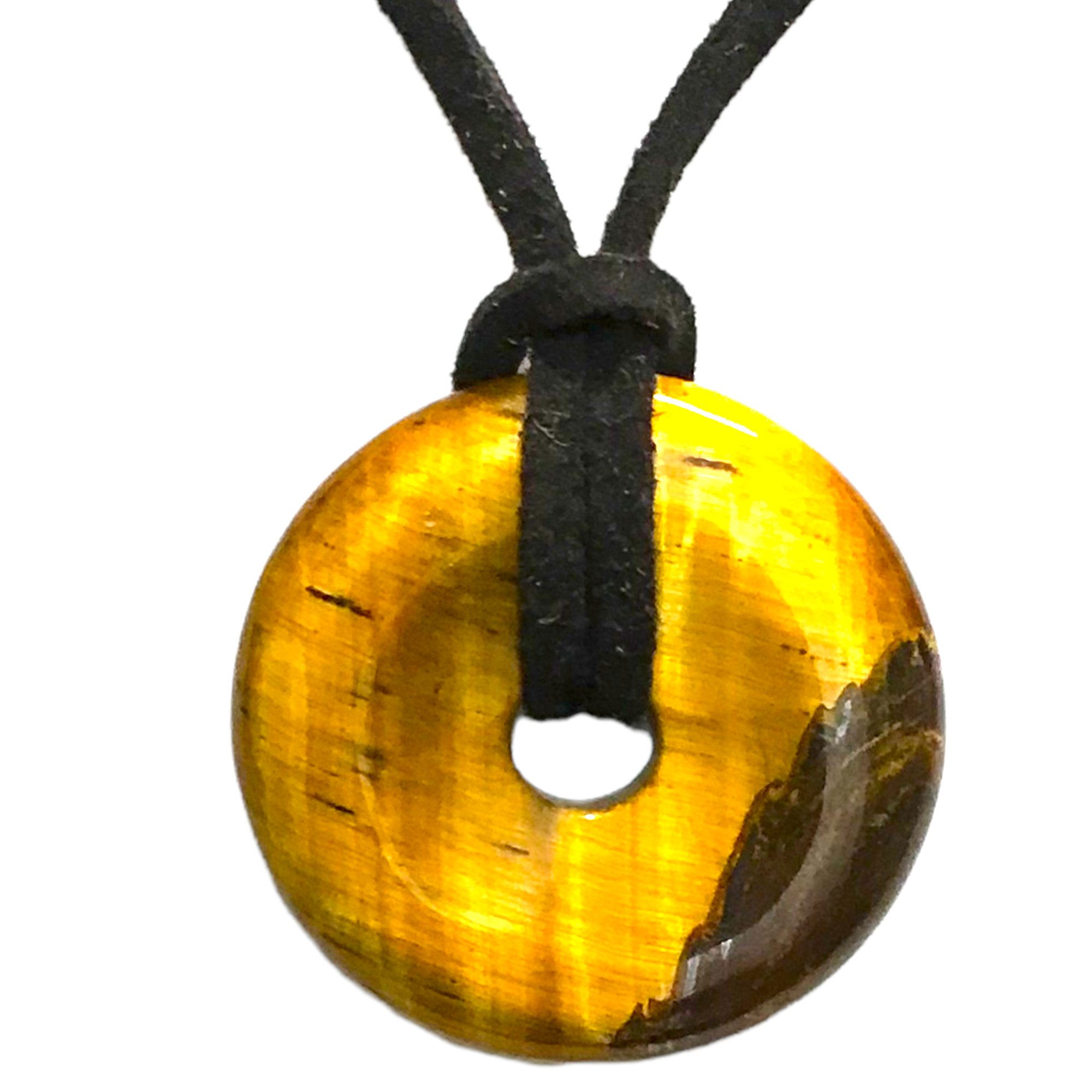 Steinfixx® Lange Kette echter Edelsteindonut 30 mm, incl. Geschenkbox, viele Varianten (incl. Wildlederband 80 cm, Handmade), zusätzlich wahlweise mit Silber- oder Goldspirale
