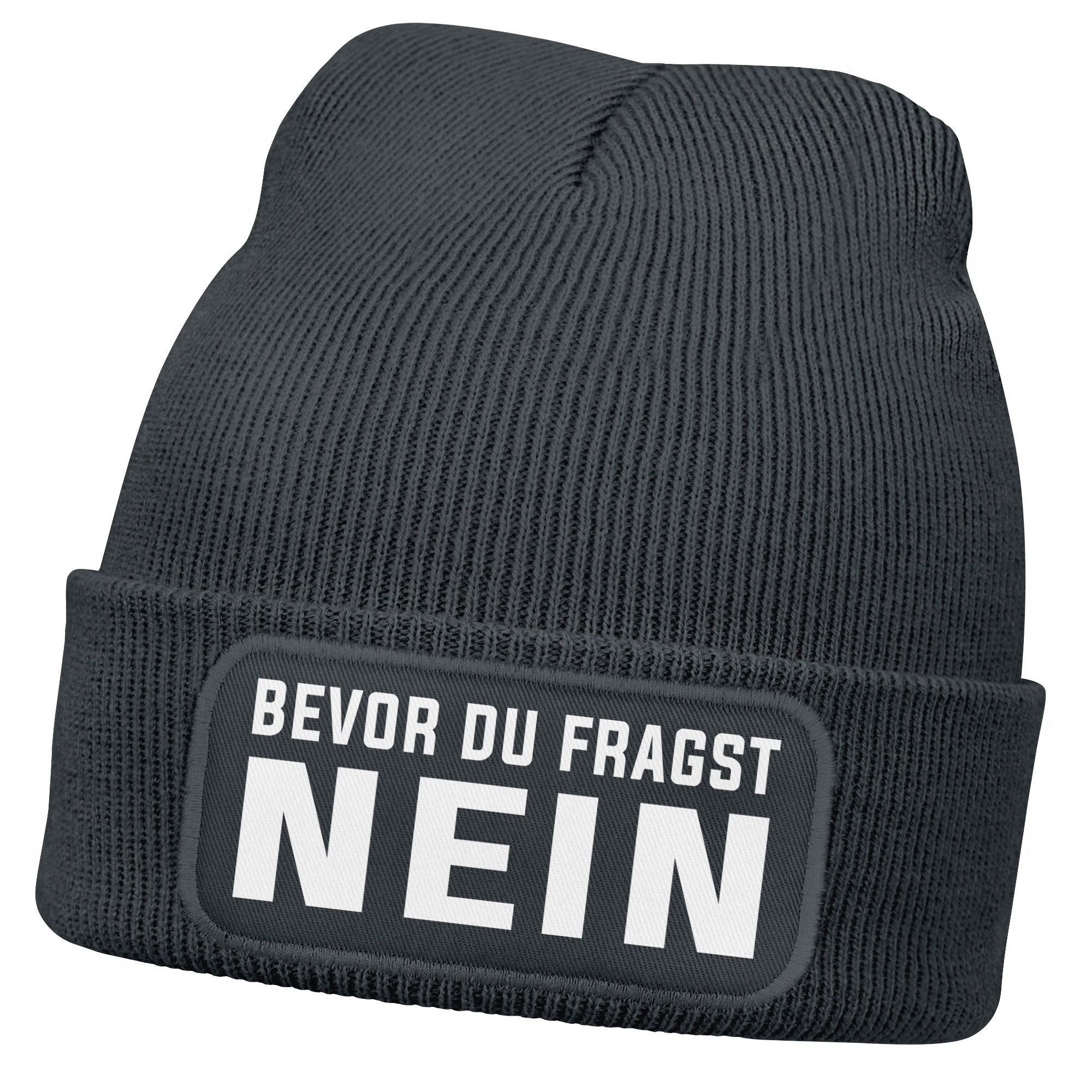 Strickmütze Damen Beanie Strickmütze mit Patch Spruch NEIN Aufdruck Lustig