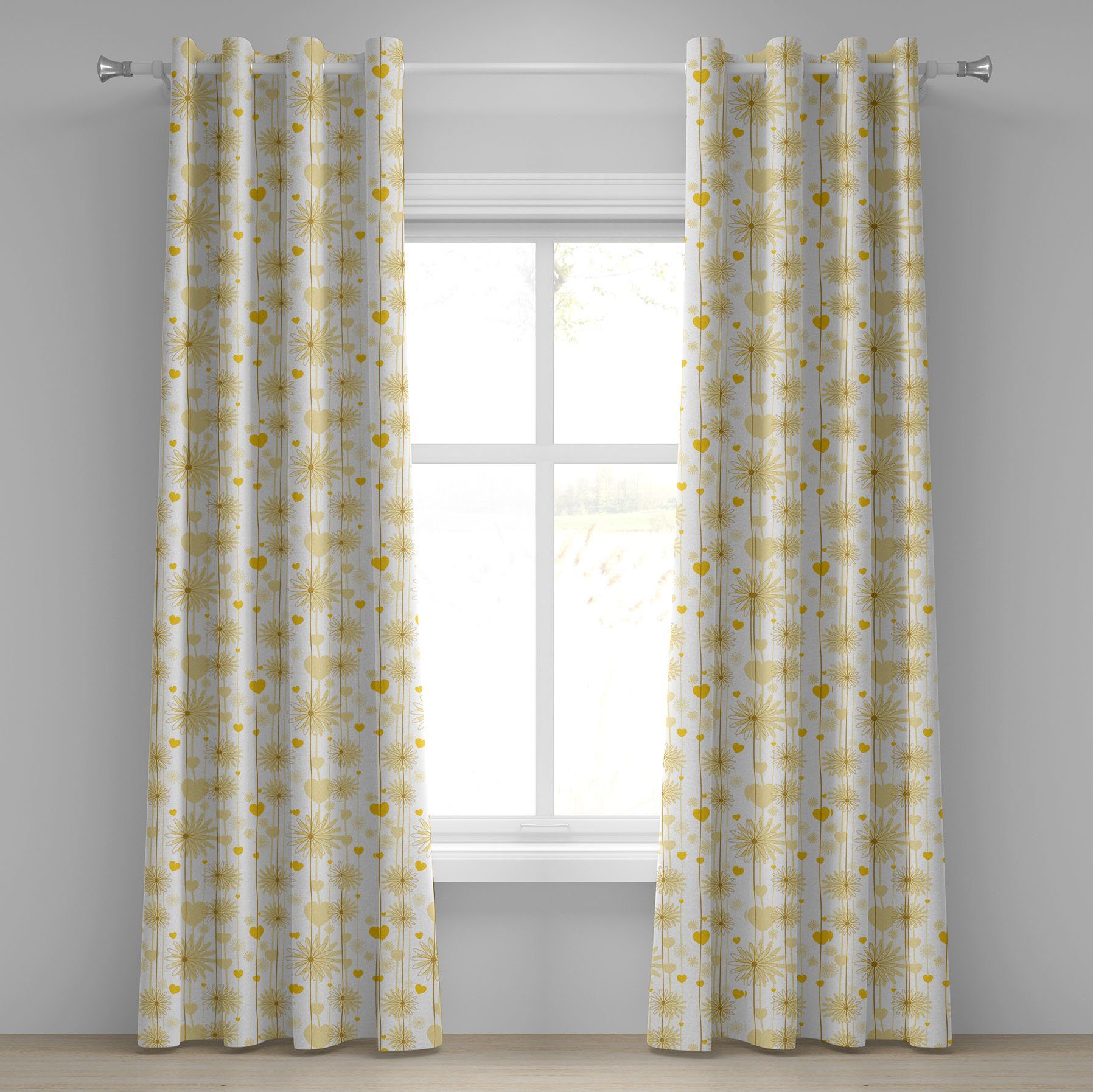 Gardine Dekorative 2-Panel-Fenstervorhänge Floral Abakuhaus, für Gelb Design Wohnzimmer, Schlafzimmer Valentines
