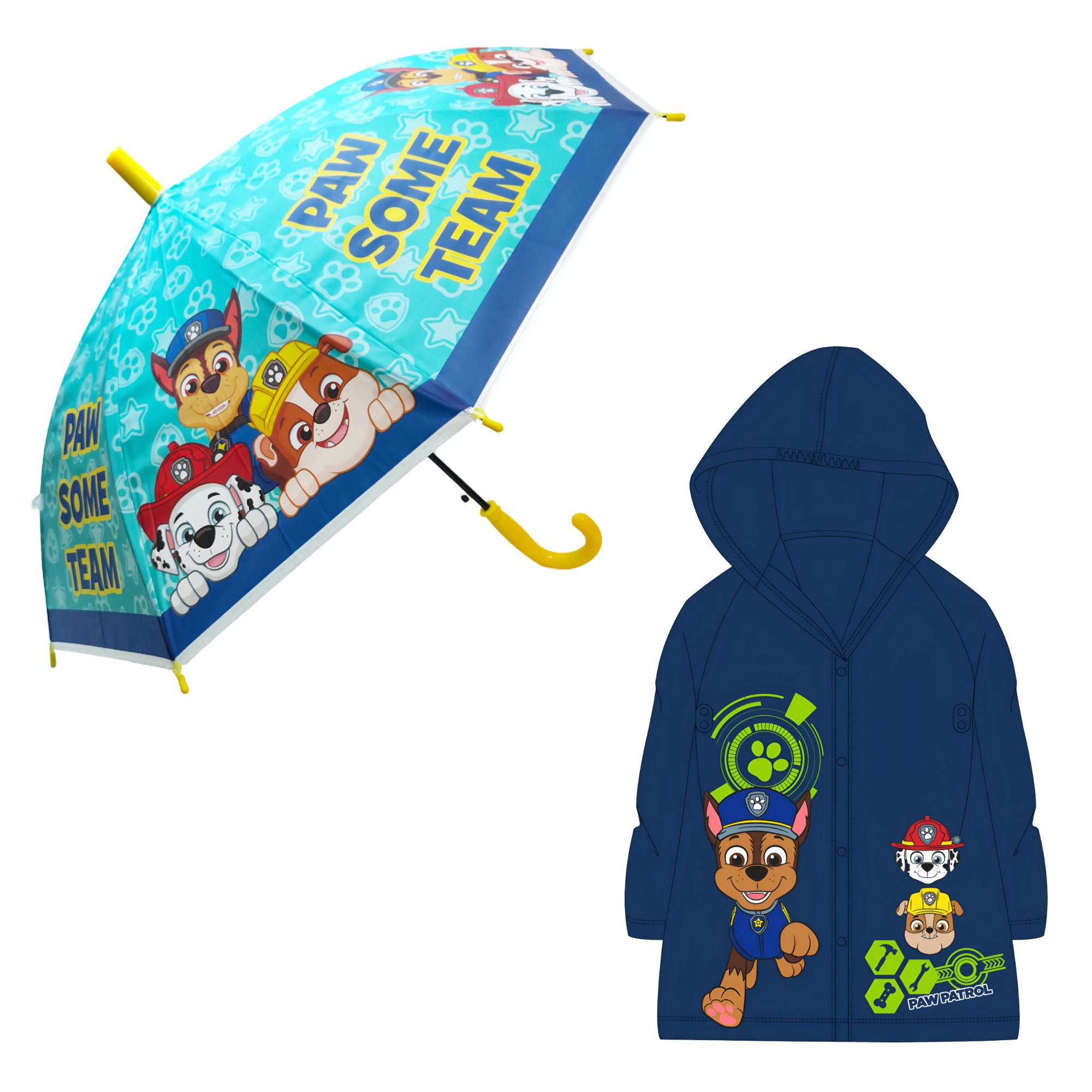 PAW PATROL Regenponcho Paw Patrol Kinder Jungen Regenschirm plus Regenponcho Schirm (Spar-Set, 2-St) Gr. 98 bis 128