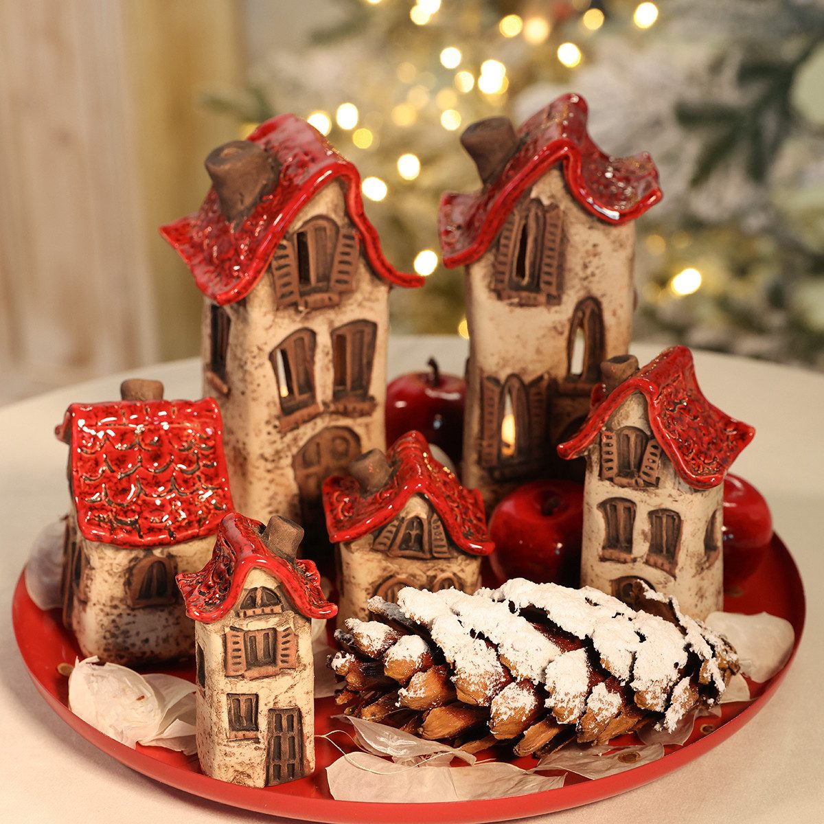 Florists Products Weihnachtsmann Mini-Keramikhäuser für stimmungsvolle Dekoration, 2 Stück – Bild 3 von 5