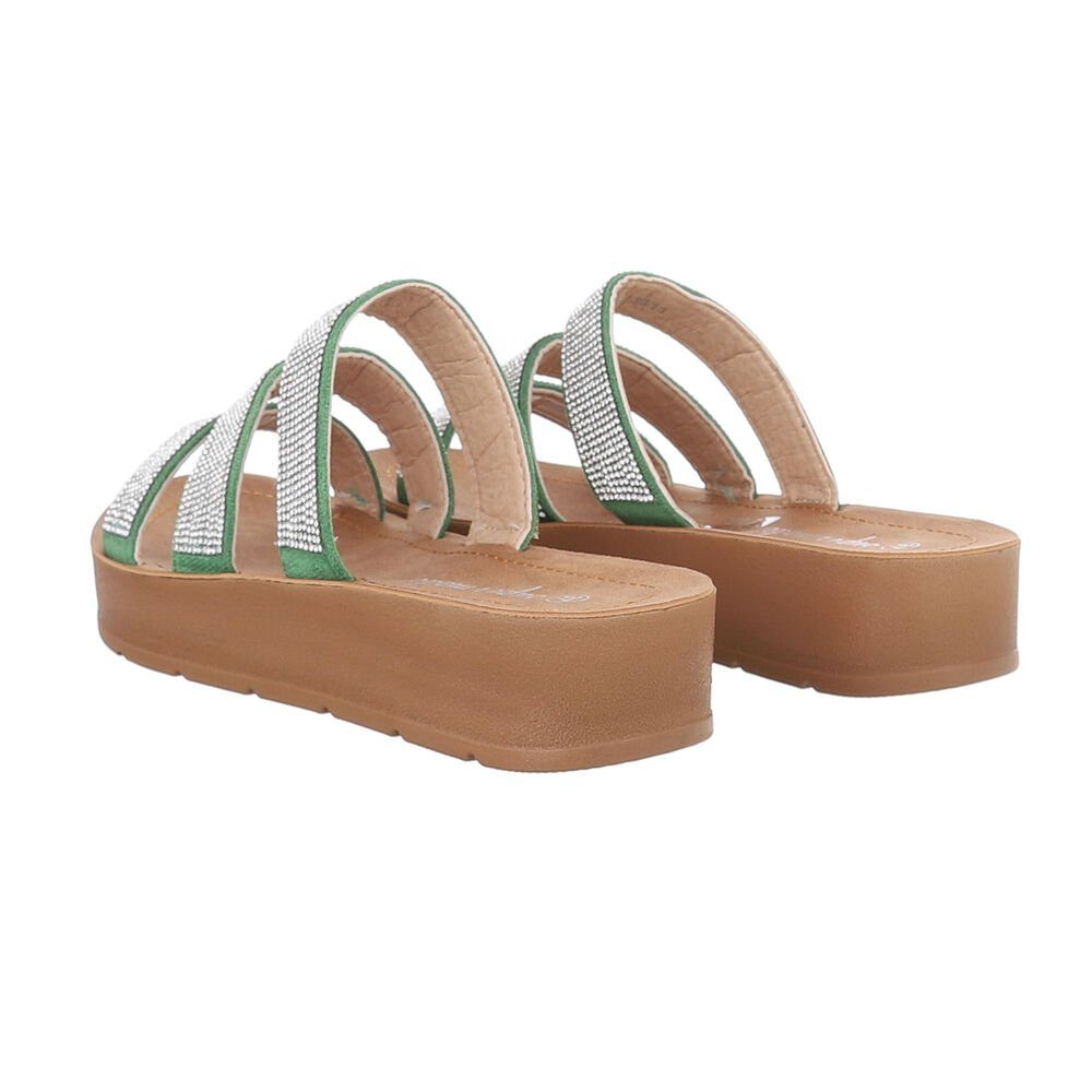 Ital-Design Damen Mules Freizeit Plateausandaletten Flach Pantoletten in Grün