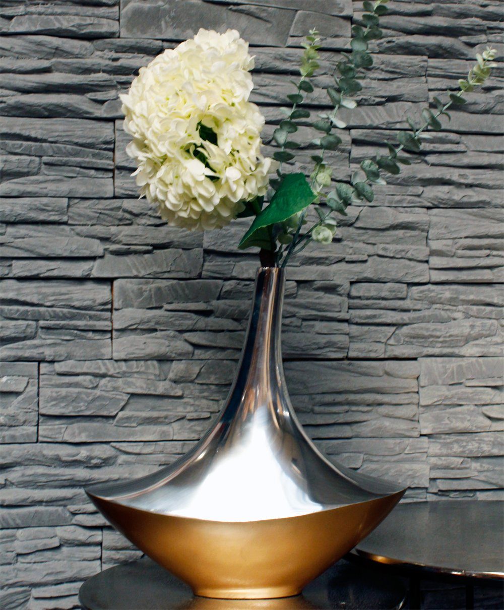 Tischvase Vase Design schwere Filzgleiter Aluminium Dekovase mit Schiffchen der Oval Gold/Silber, Arnusa Ausführung aus auf Unterseite,