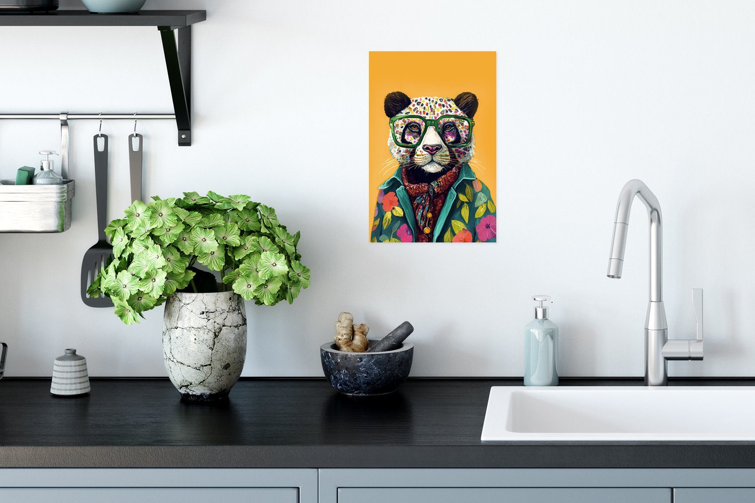 - Panda MuchoWow St), Rahmen Wohnzimmer, Poster, (1 - Wandbild, Ohne für Brille Wandposter Hippie, Poster