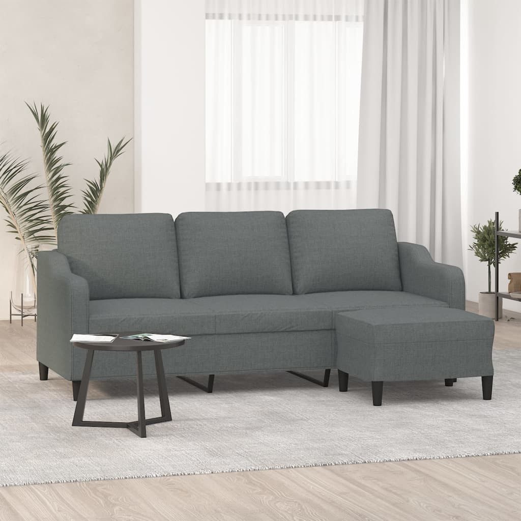 vidaXL Sofa 3-Sitzer-Sofa mit Hocker Dunkelgrau 180 cm Stoff