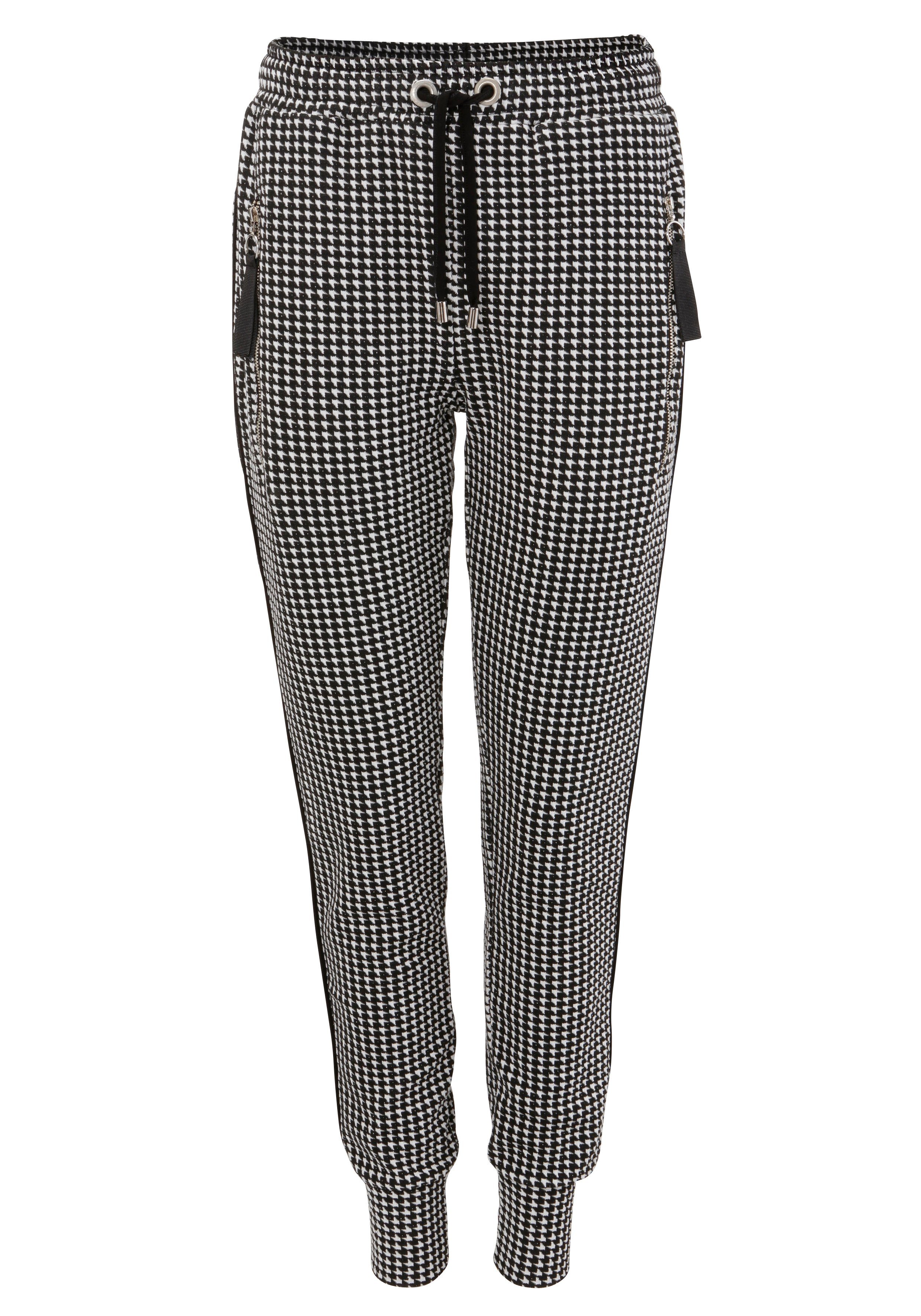 Aniston CASUAL pull-on trousers in a trendy houndstooth pattern and piping along the side seams