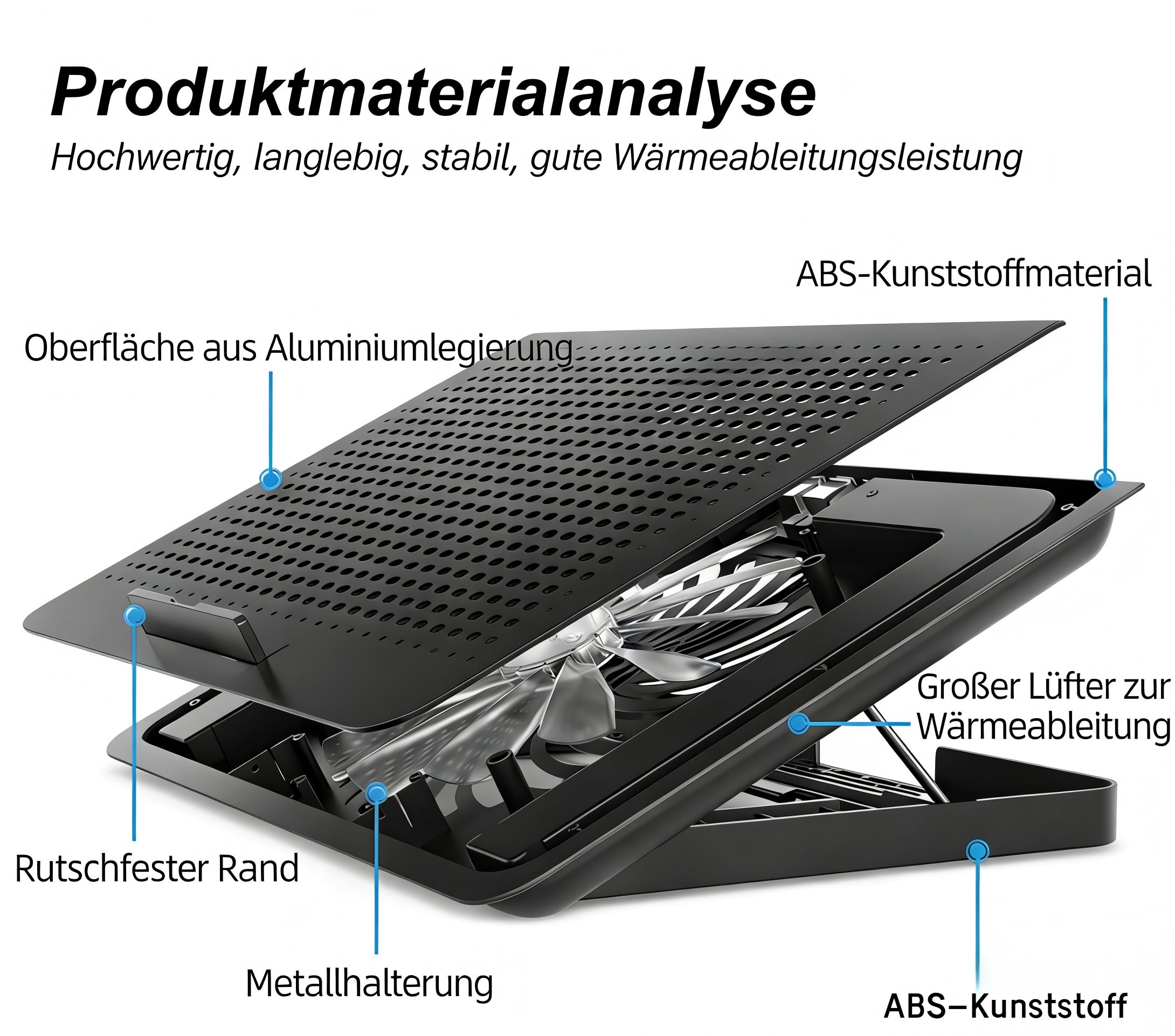 ibettertec Notebook-Kühler Notebook-Kühler,Laptop Kühler,6 Höhenverstellbar & Cooler Ständer, geeignet für Laptops bis 17 Zoll,6 Ventilatoren,Aluminiumlegierung