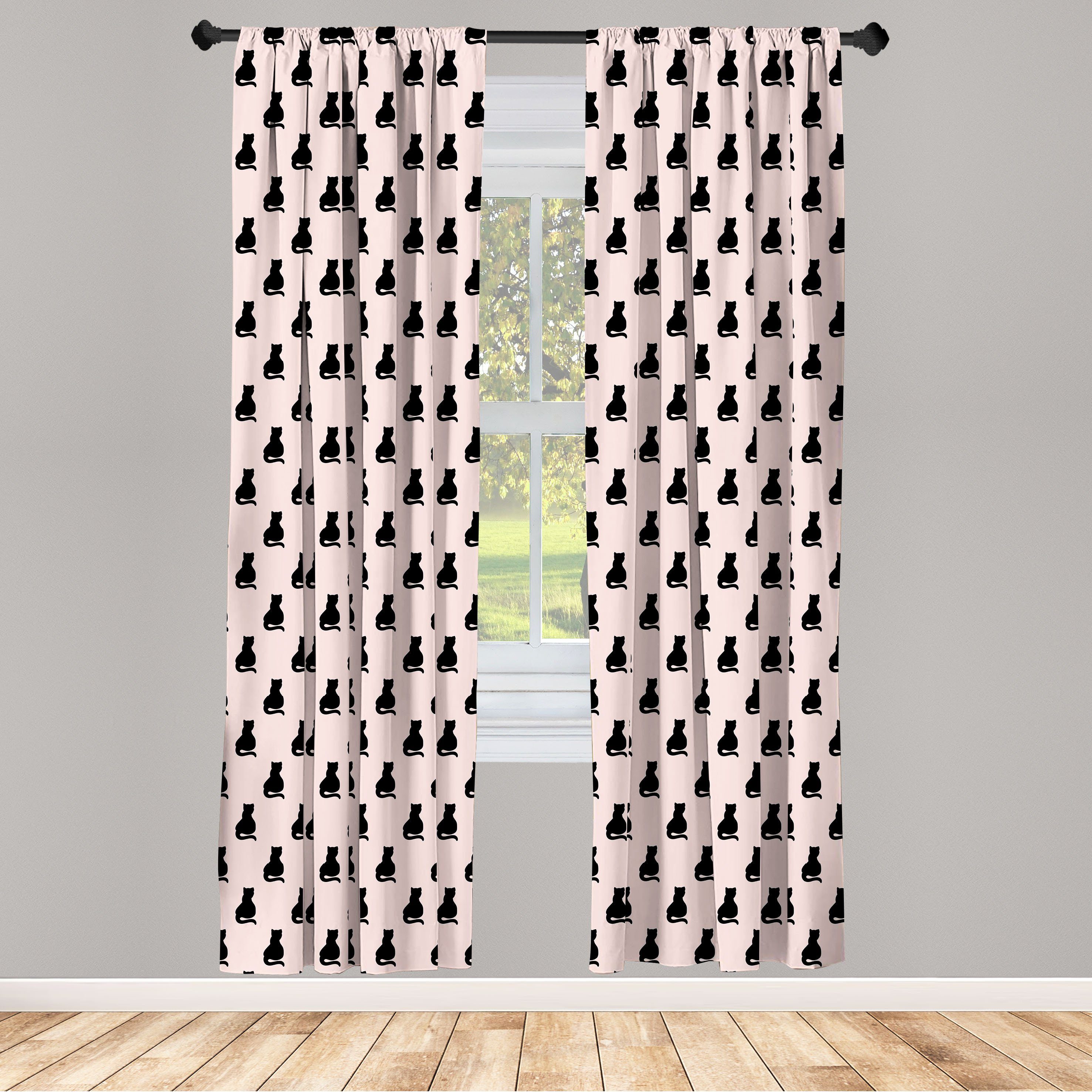 Gardine Vorhang für Wohnzimmer Schlafzimmer Dekor, Abakuhaus, Microfaser, Katze Schwarze Silhouetten auf Rosa