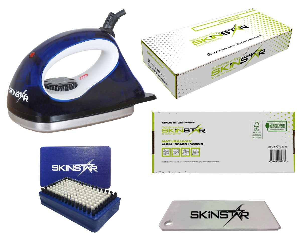 SkinStar Ski SKINSTAR Starter Ski Wachs Set Wachsbügeleisen Bürste Natural Wax