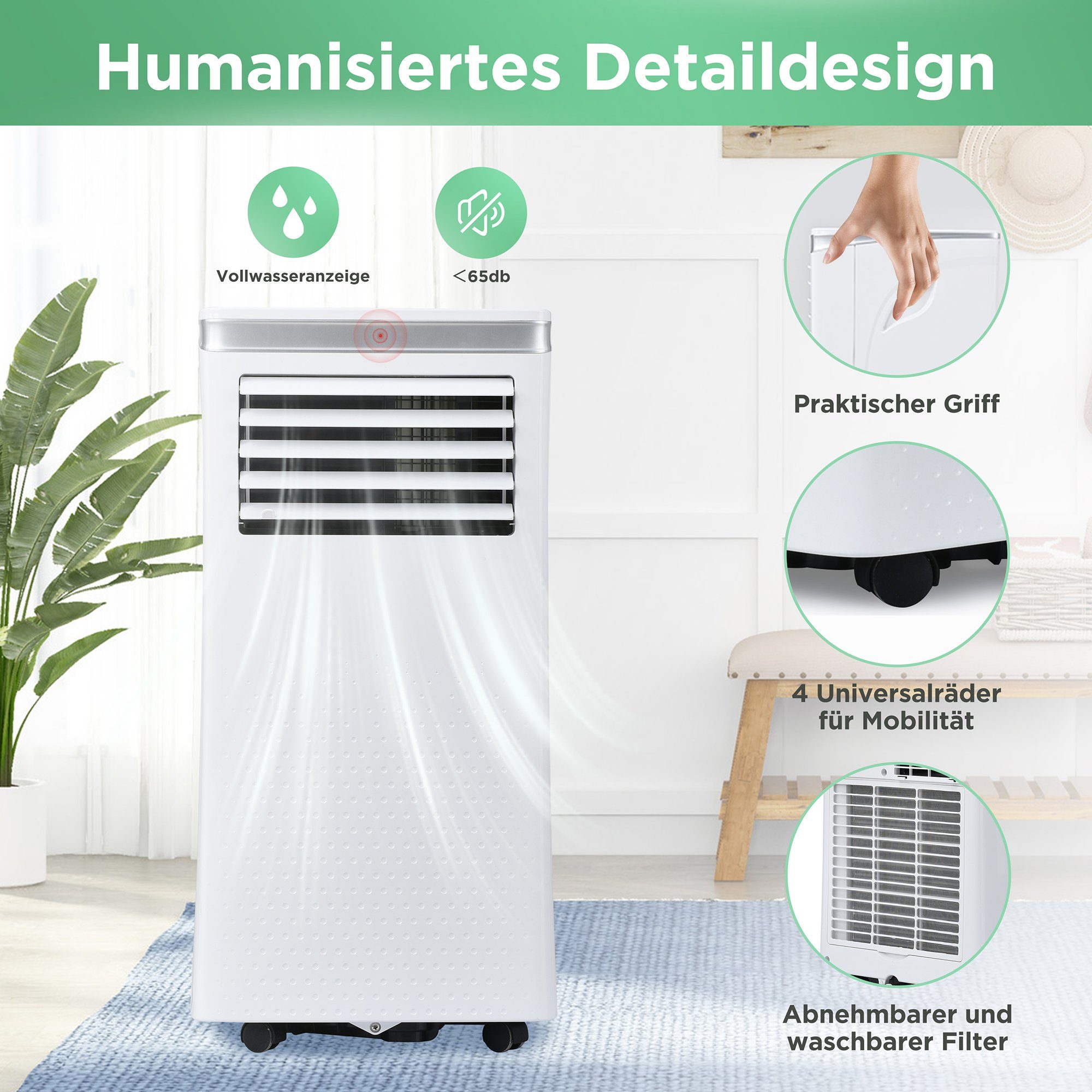 Merax Klimagerät 3-in-1 Klimagerät mit Wifi und Fernbedienung, 24h-Timer, 9000 BTU/h mobile Klimaanlage für 100 m³ inkl. APP, Luftentfeuchter