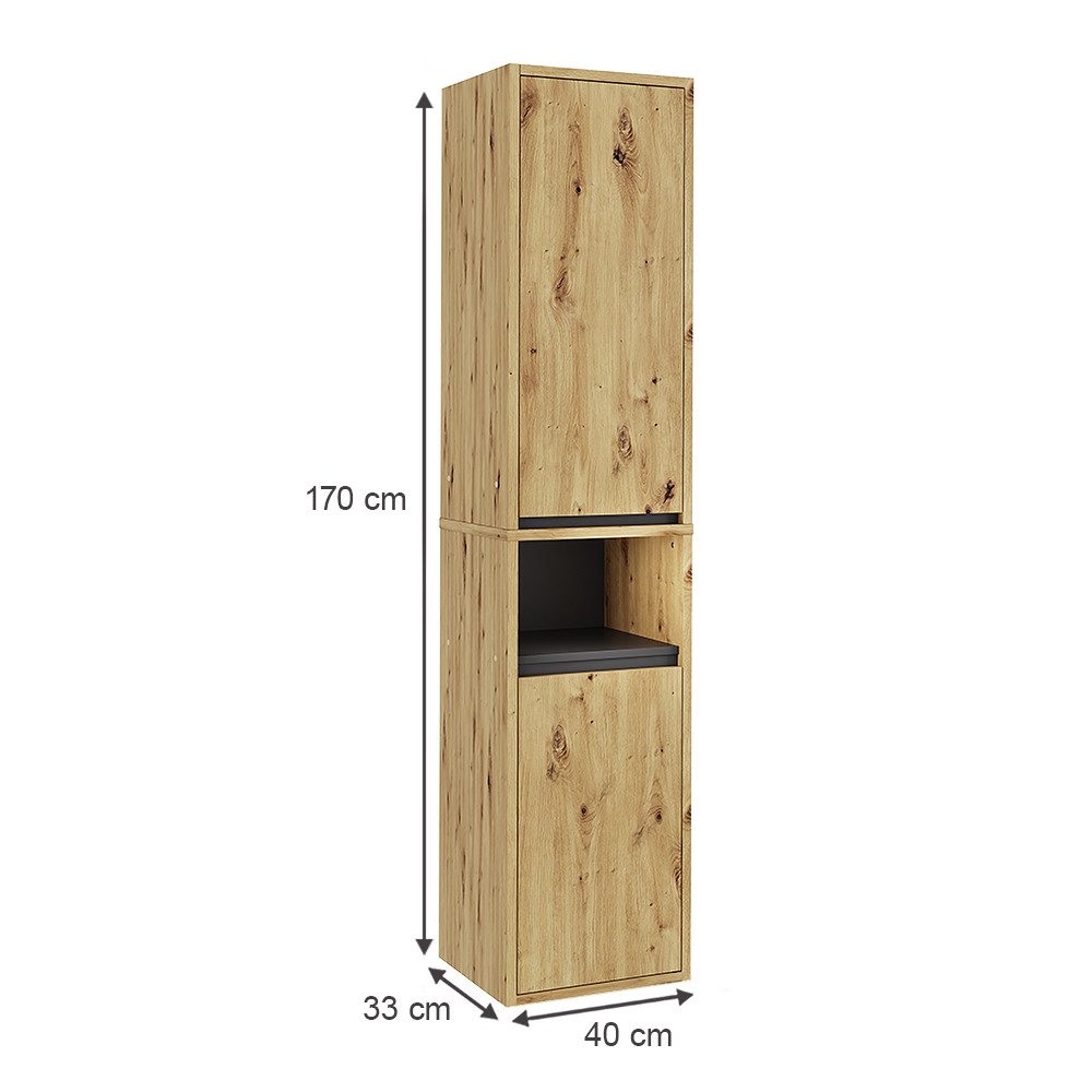 Vicco Hochschrank Viola, Artisan/Grau, 38 x 170 cm mit 2 Türen günstig online kaufen