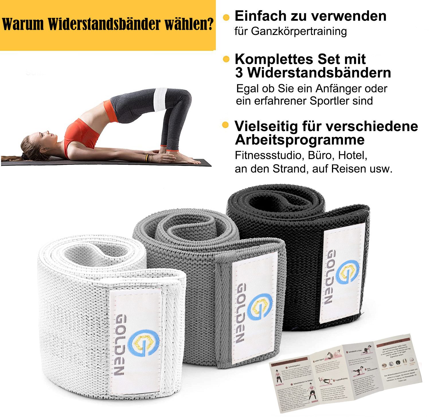 GOLDEN Trainingsbänder Fitnessband Hüftbänder Übungsband Sportband Widerstandsbänder Training