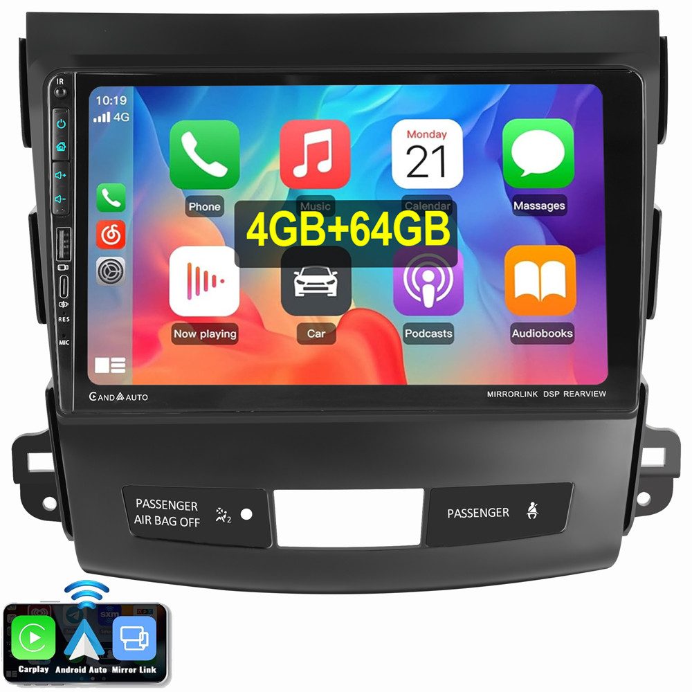 ESSGOO Für Mitsubishi Outlander II, C-Crosser, Peugeot 4007 Doppelknopf USB Autoradio (RDS, Digitalradio (DAB), FM, AM, Carplay Android Auto GPS Navi WIFI BT)