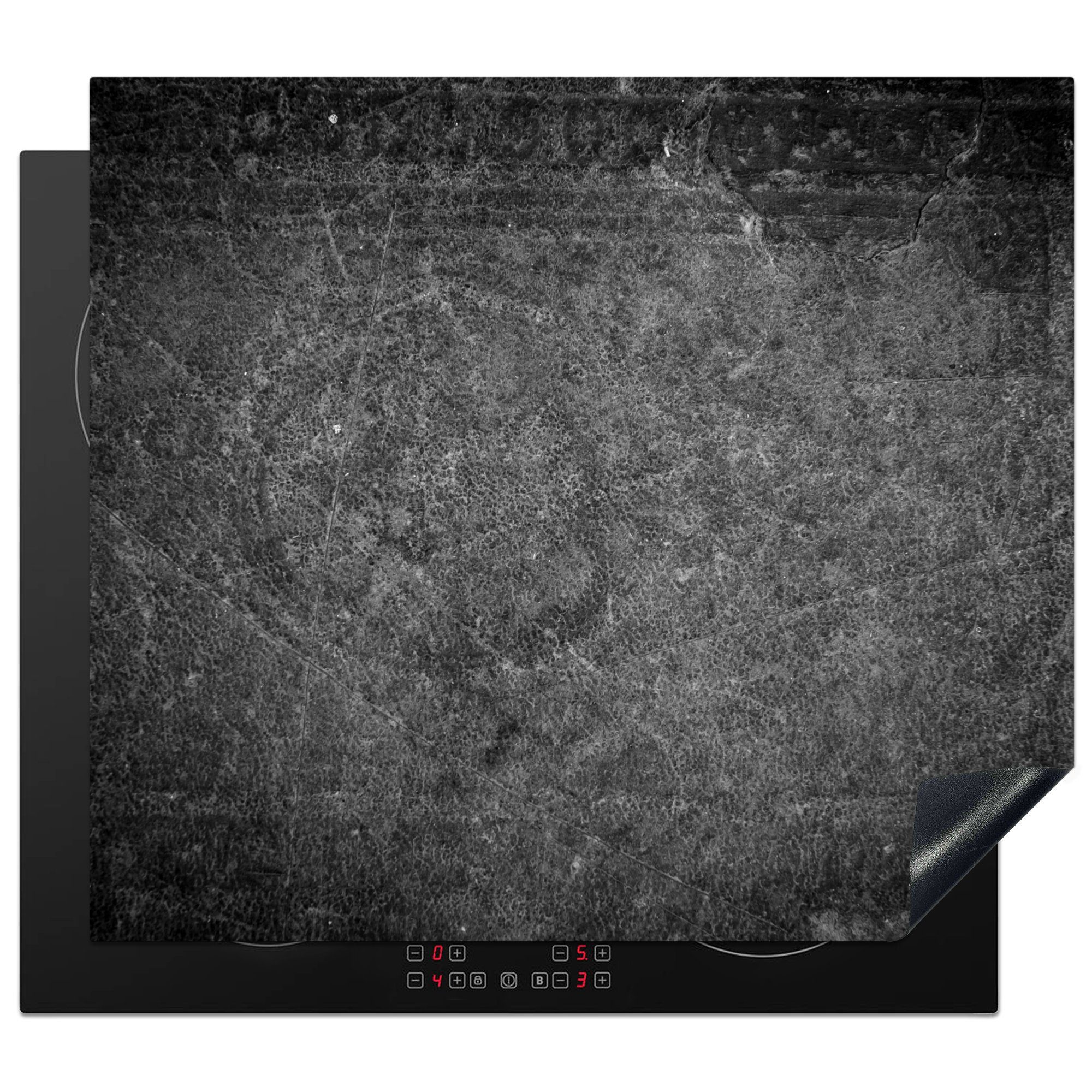MuchoWow Herdblende-/Abdeckplatte Leder - Strukturiert - Industriell - Grau, Vinyl, (1 tlg), 58x51 cm, Küchen Dekoration für Induktionsherd, Induktionskochfeld