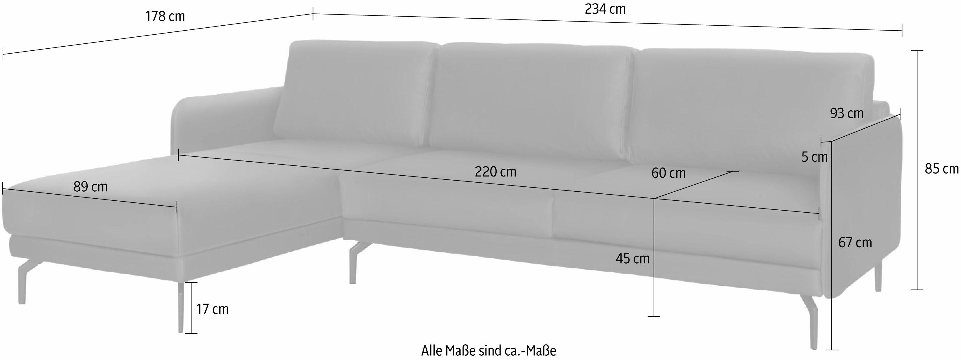 cm, Alugussfüße in Ecksofa hülsta umbragrau 234 hs.450, sehr sofa Armlehne Breite schmal,