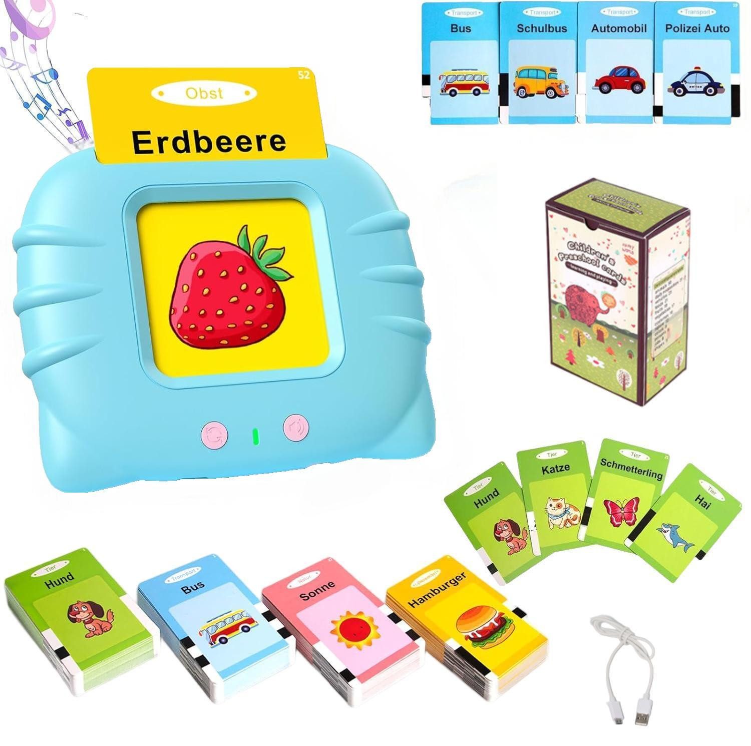 Forrlite Lernspielzeug Lernkarten Deutsch Englisch,224 Wörter,Sprechende Flash-Karten (Geschenke für Kinder, akustisches Lernspielzeug,Kinder Geburtstagsgeschenk,Blau), 112 Blätter,interaktives Spielzeug für Jungen und Mädchen