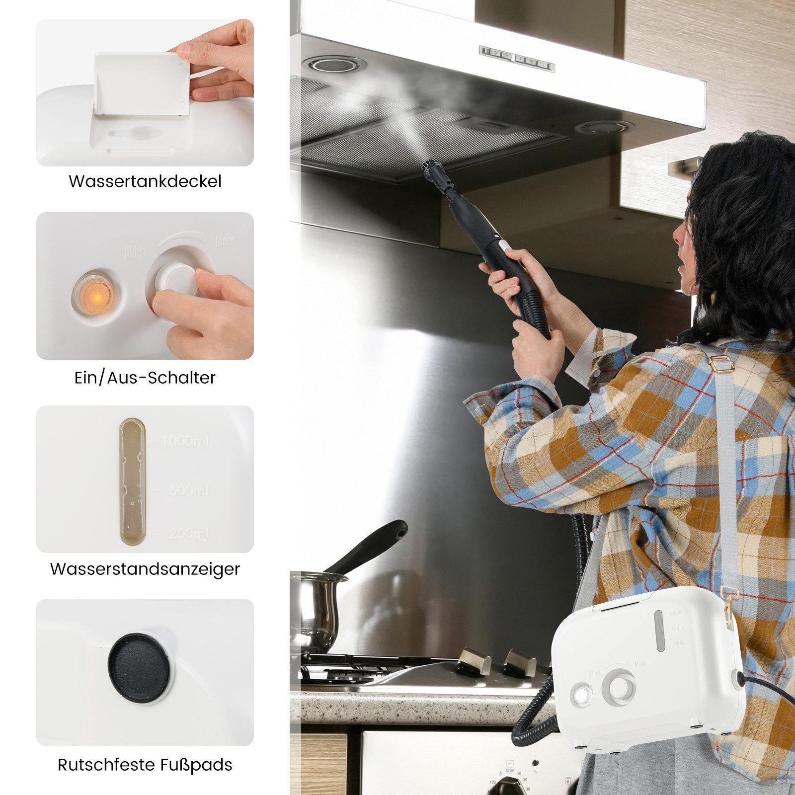 COSTWAY Dampfreiniger Aufheizzeit: 15s, 1500 W, 3 bar, bis 180℃, 11 Teilen