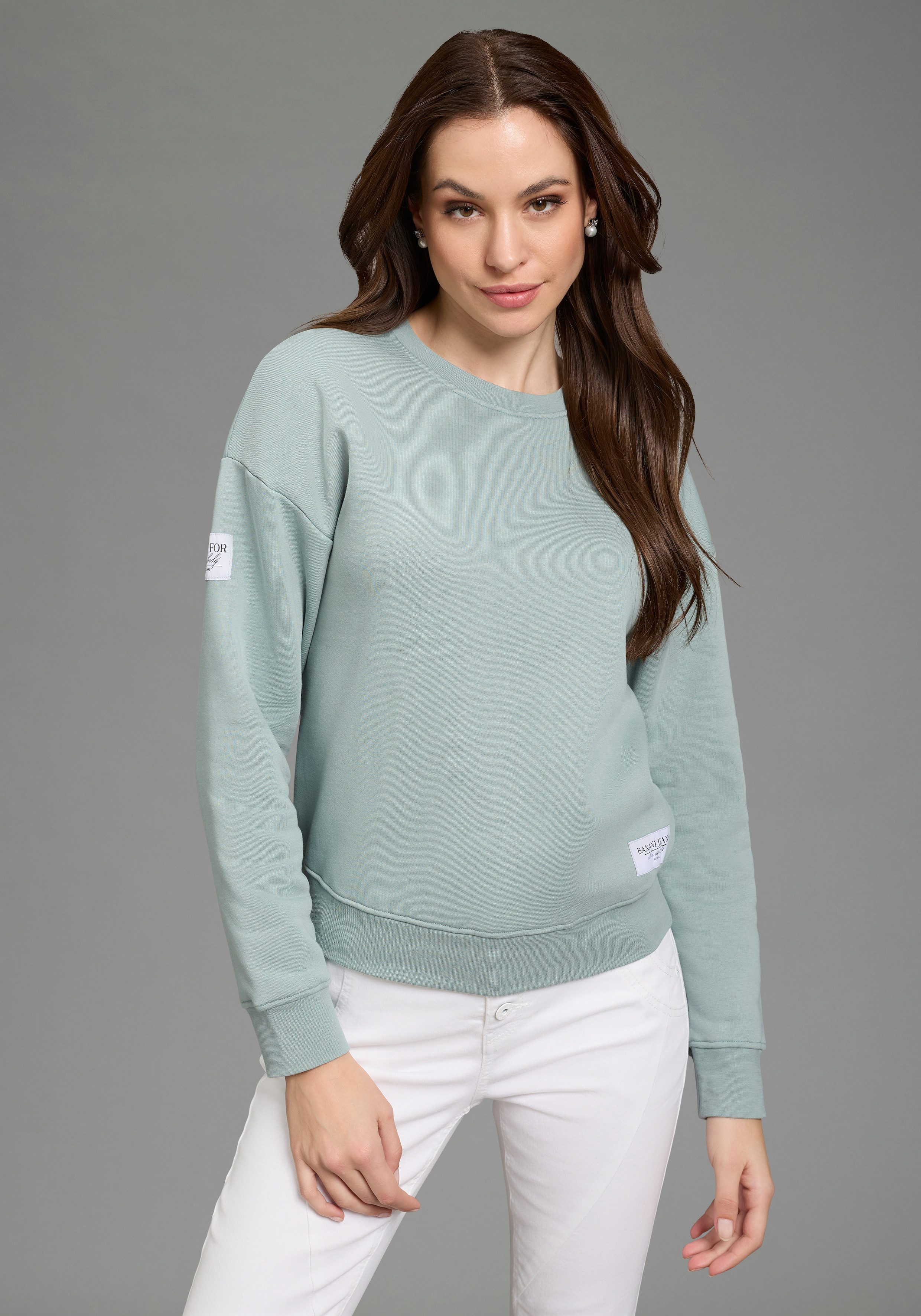 Bruno Banani Sweatshirt mit Rundhalsausschnitt und platzierten Weblabels günstig online kaufen