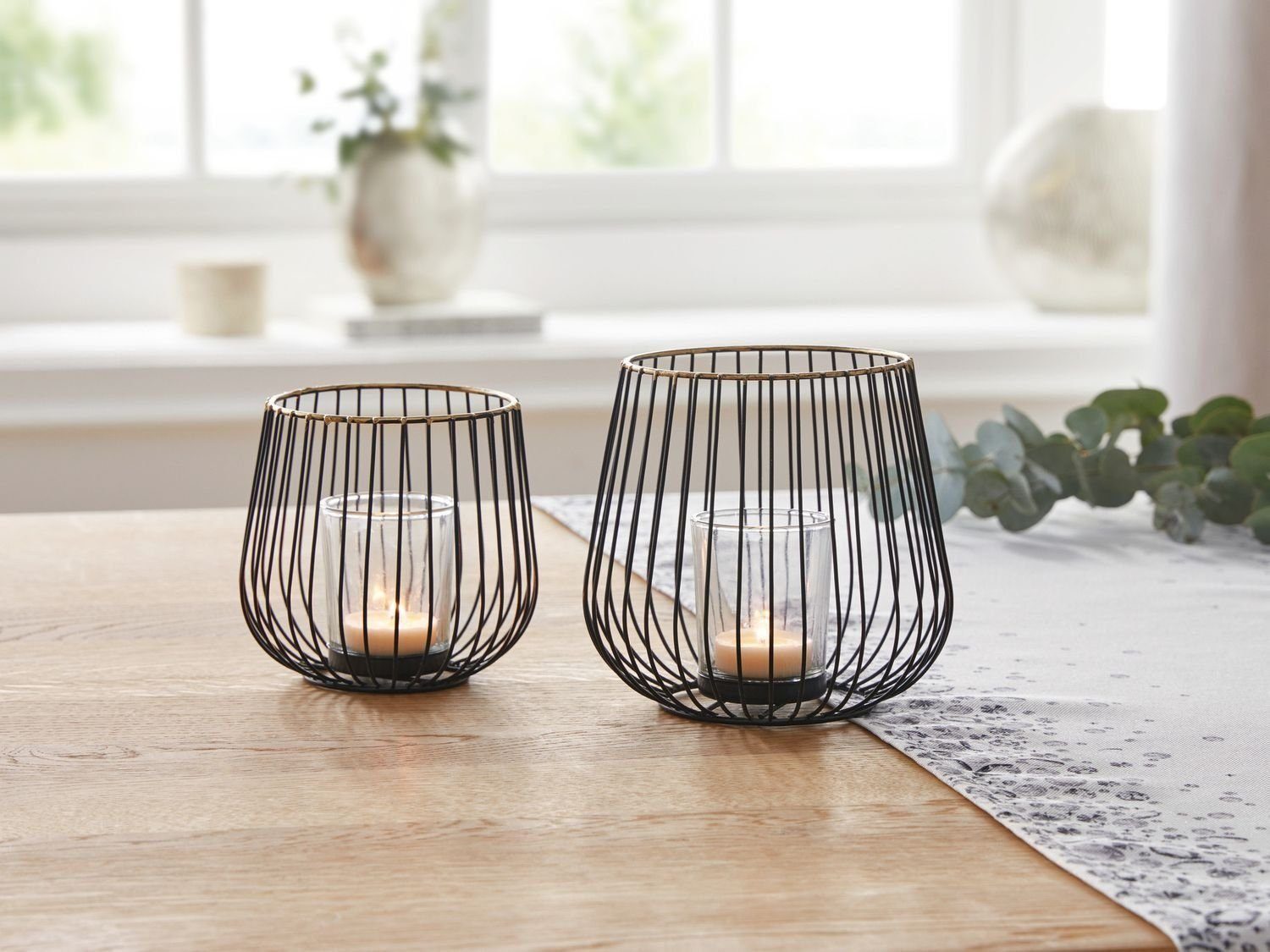 Home-trends24.de Windlicht Windlicht Modern Goldrand Metall Schwarz Groß Kerzenhalter