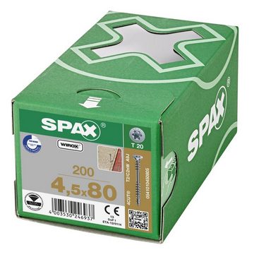 SPAX Spanplattenschraube Verlegeschraube, (Stahl weiß verzinkt, 200 St), 4,5x80 mm