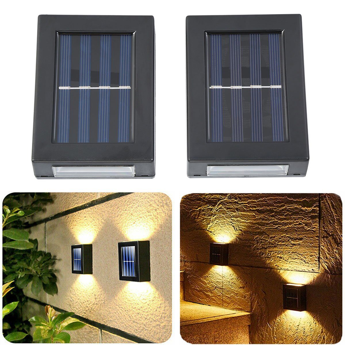 oyajia Außen-Wandleuchte 2x fest Treppen LED für Lampe LED Wandleuchte integriert, Zaunleuchte, Solarlampen Außen, Warmweiß, Wandlampen Gartenleuchte